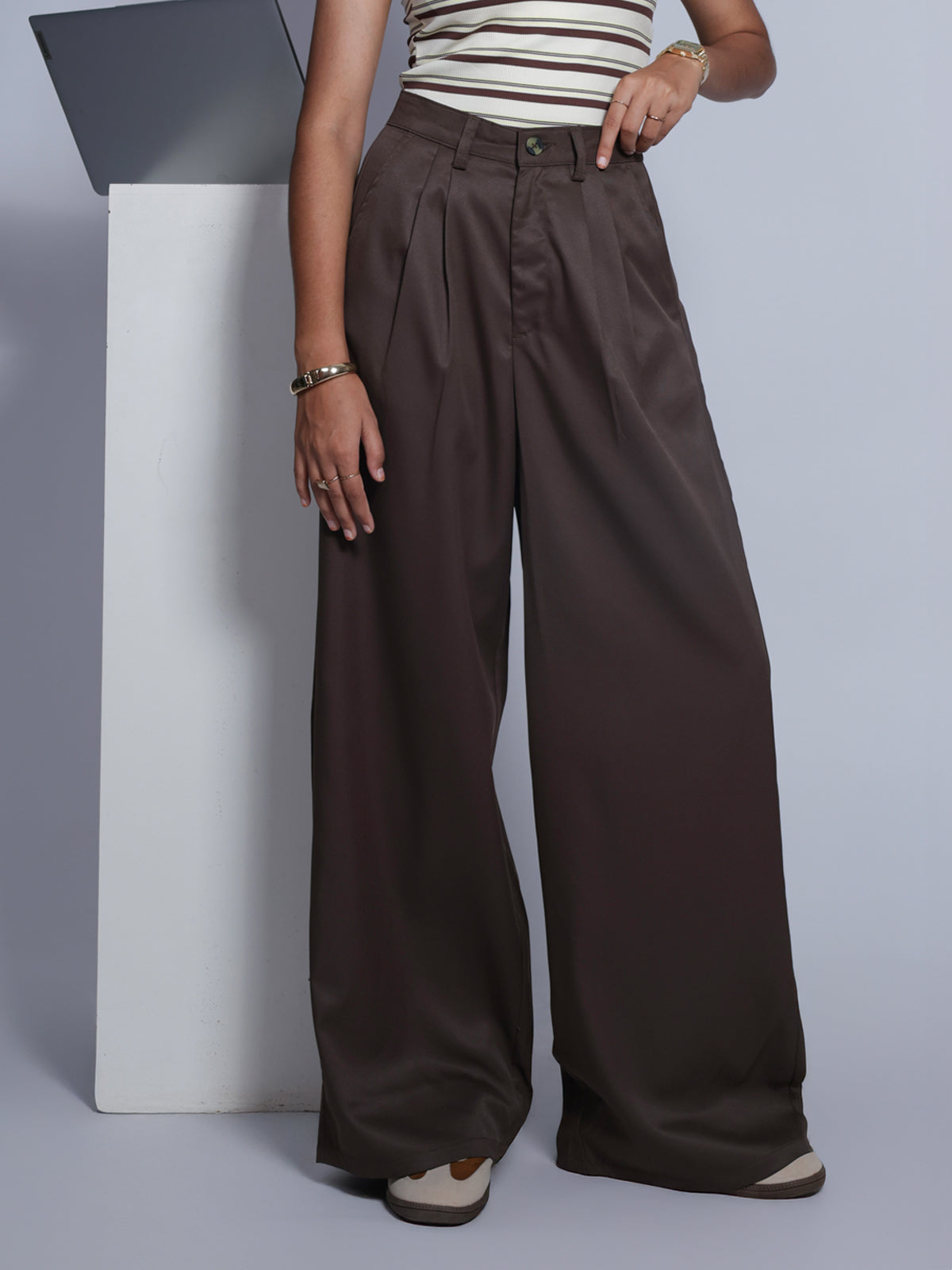 Brown Double Pleated Korean Pant