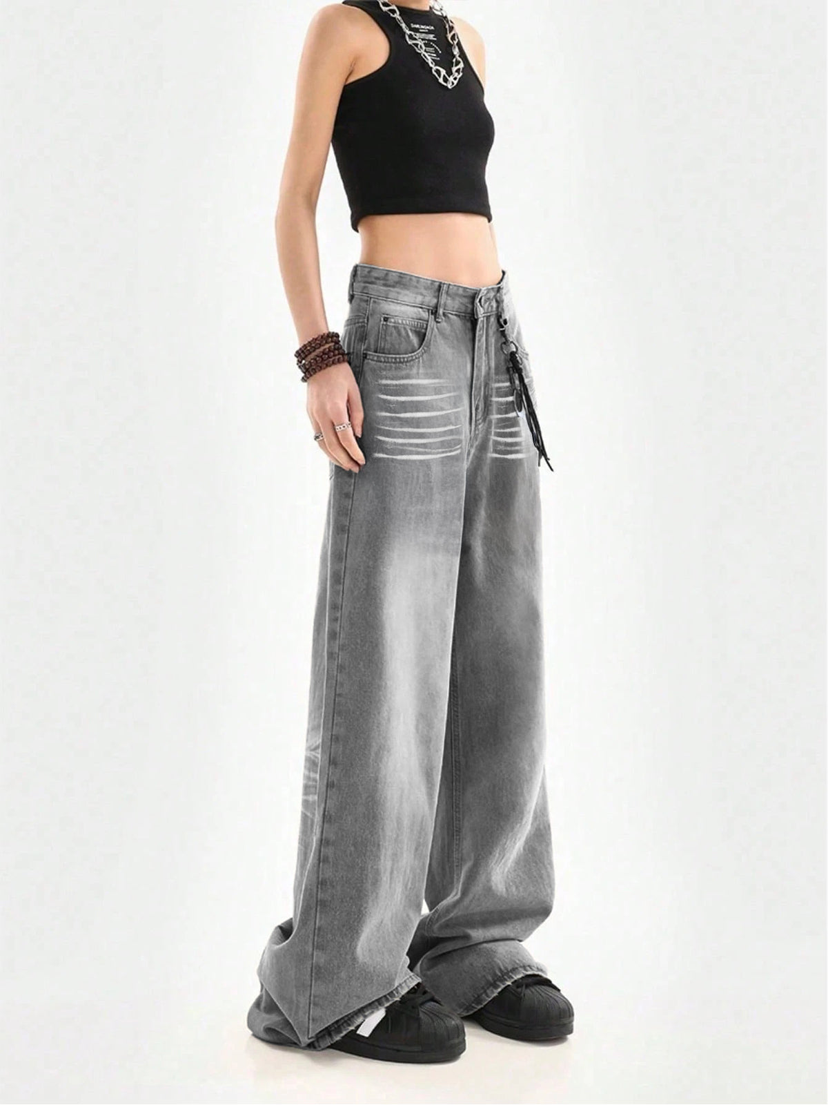 Slate Grey Washed Y2K Super Wide Leg Jeans