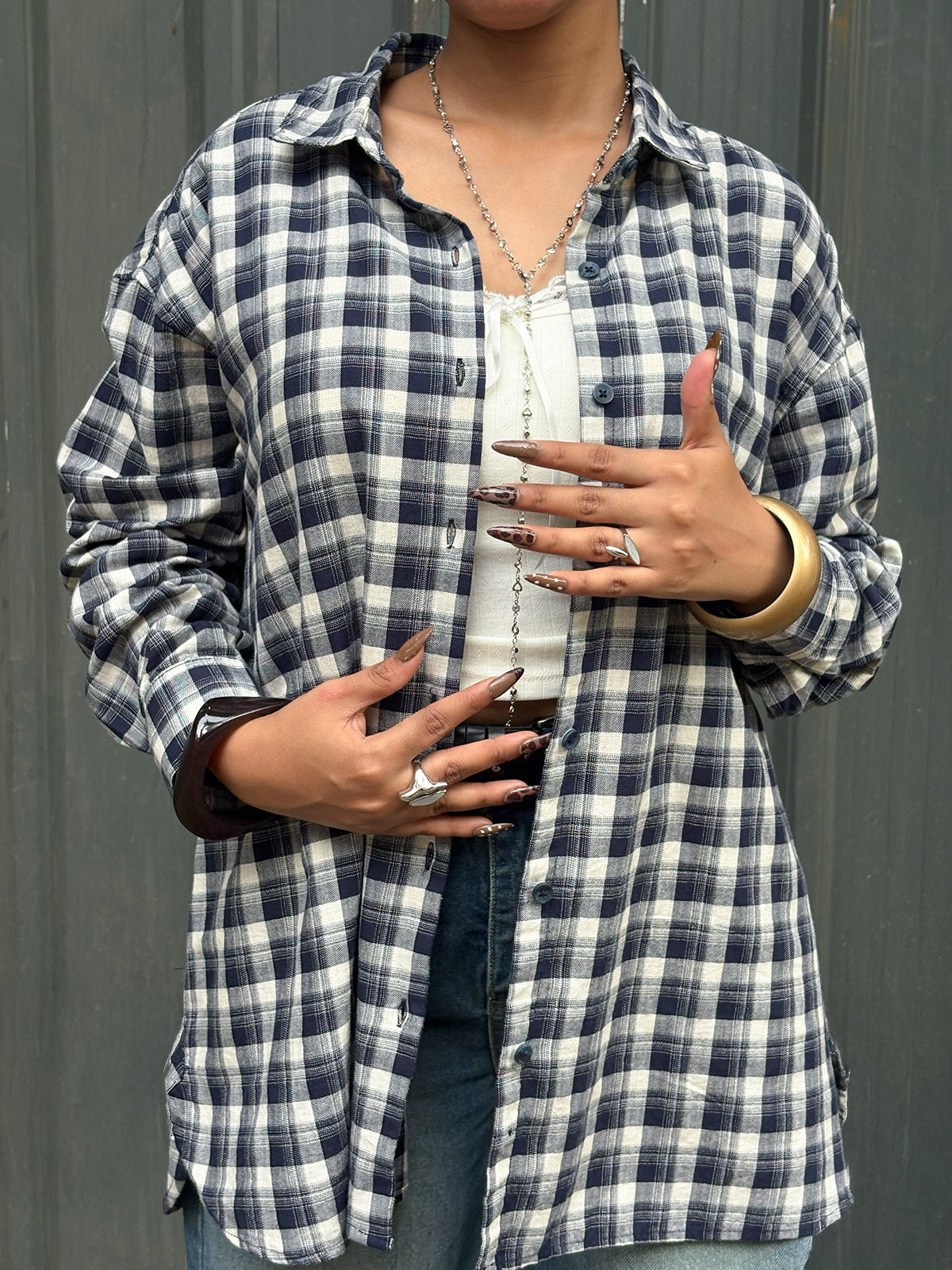Graphite Blue Plaid Oversized Shirt