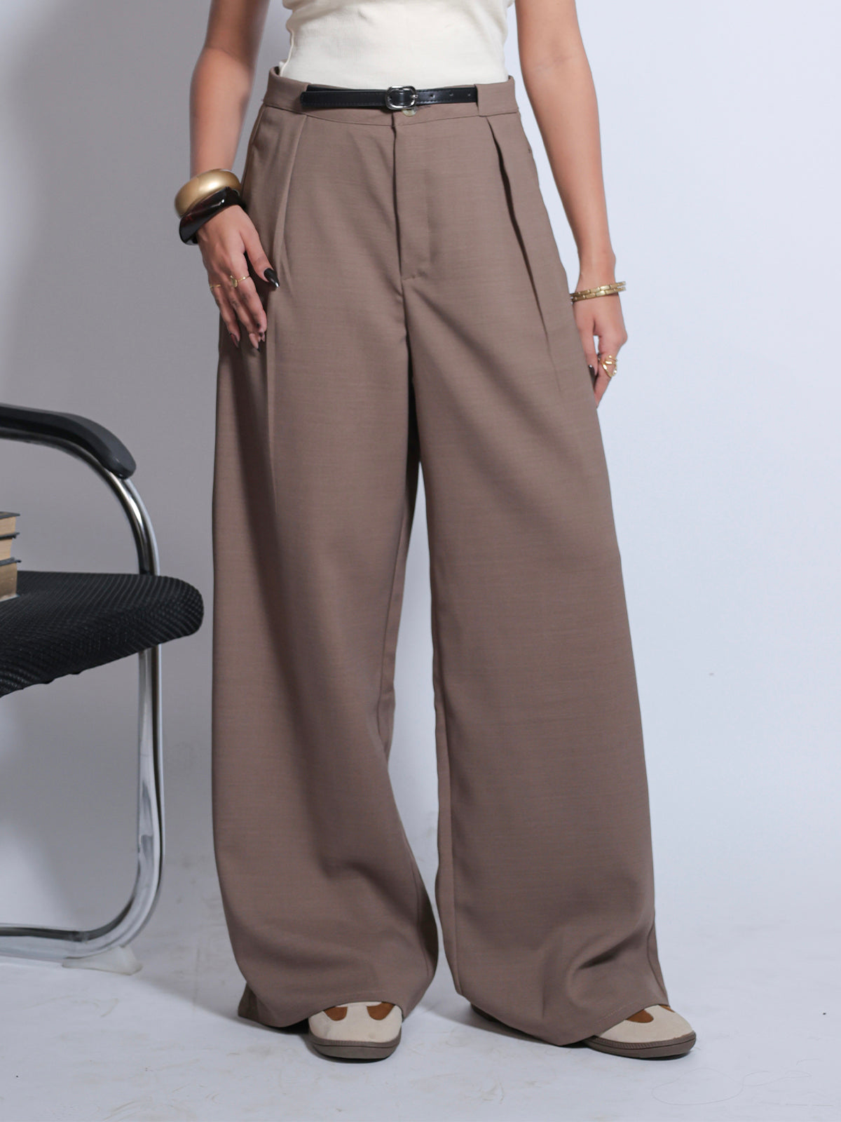 Coffee Brown Belted Korean Pant