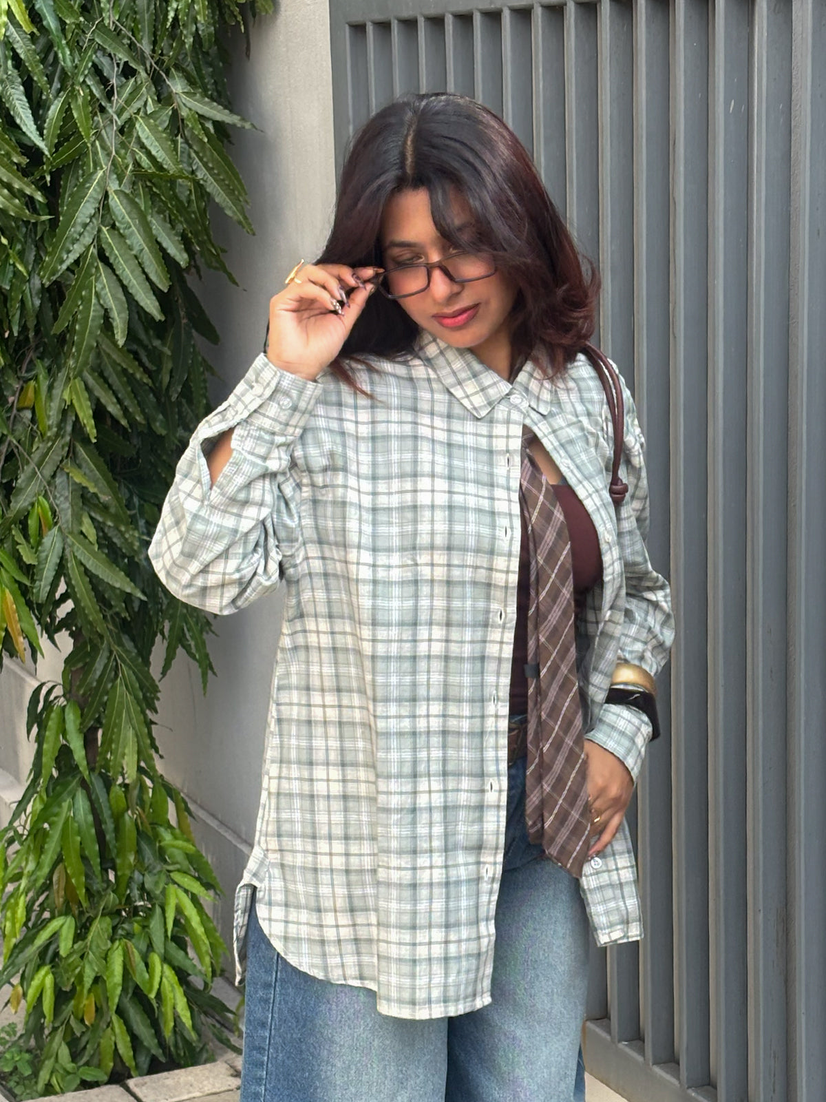 Matcha Green Plaid Oversized Shirt