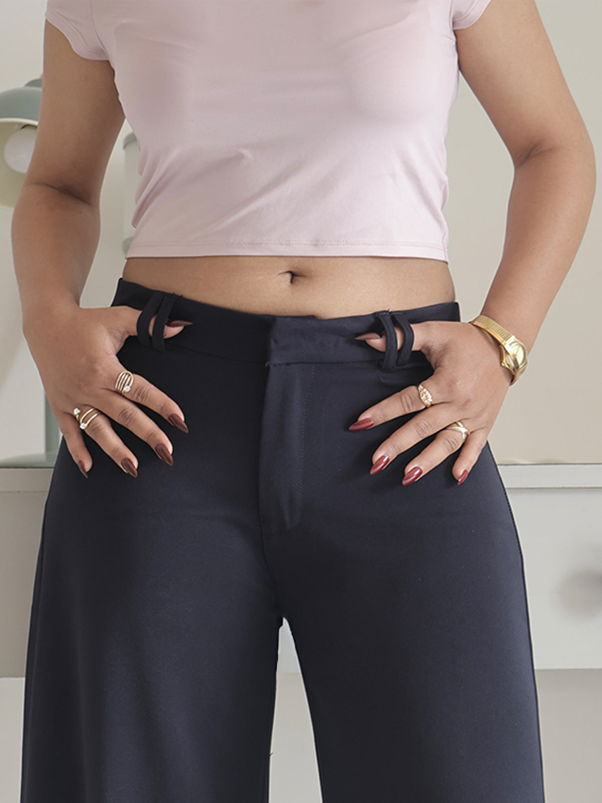 Deep Navy Low Waist Wide Leg Korean Pants