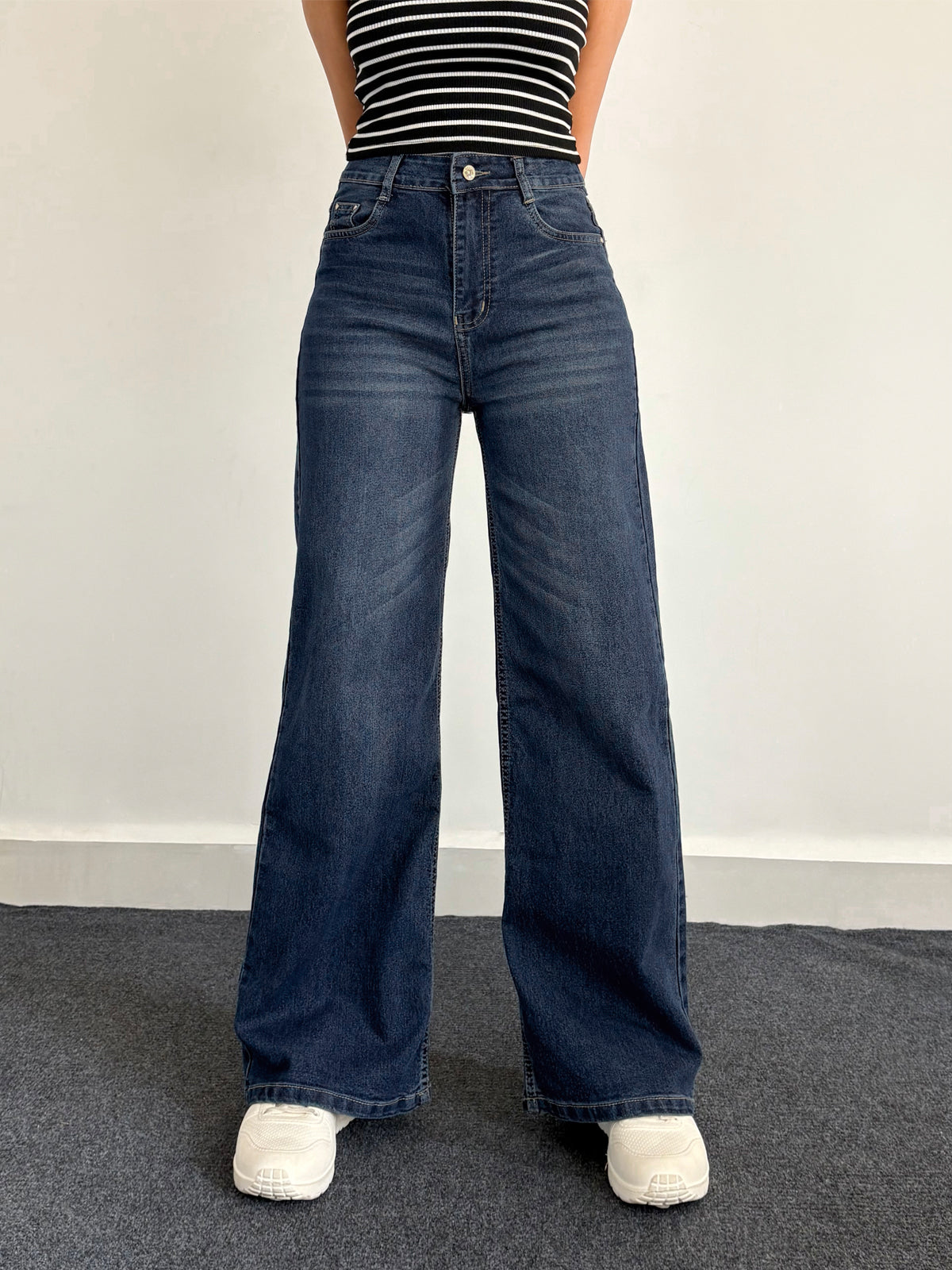 Luxe Vintage Blue Cat Whisker Stretchable Wide Leg Jeans