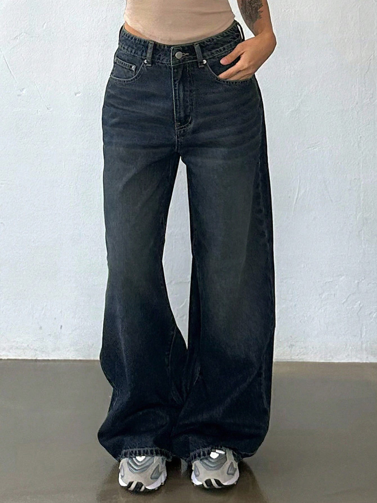 Retro Slate Blue Washed Super Wide Leg Jeans