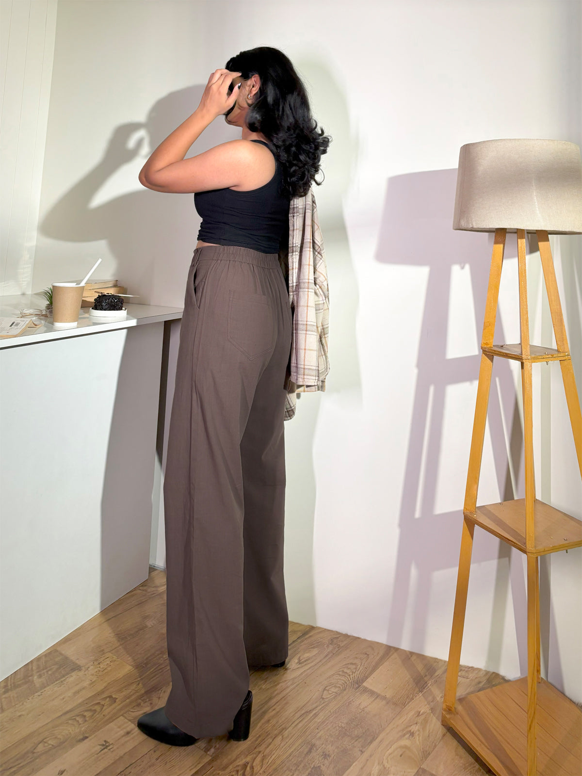 Brown Linen Wide leg Trousers