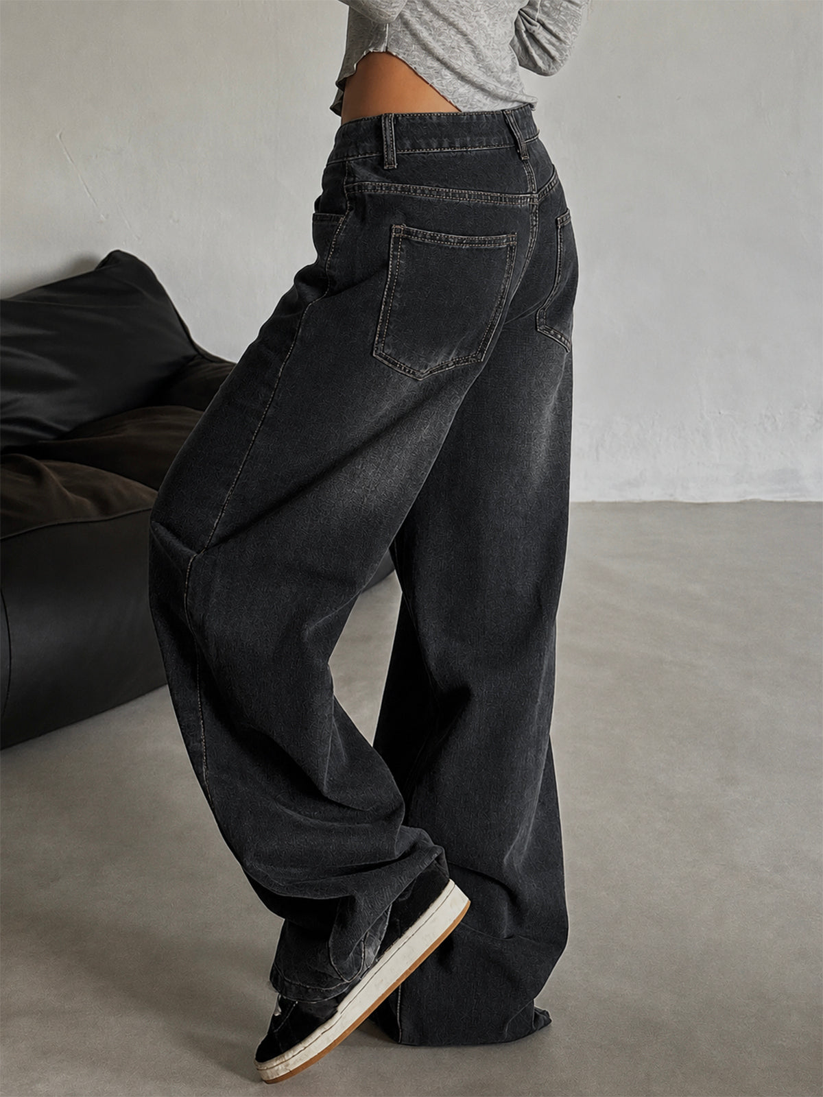 Graphite Black Washed Wide Leg Jeans