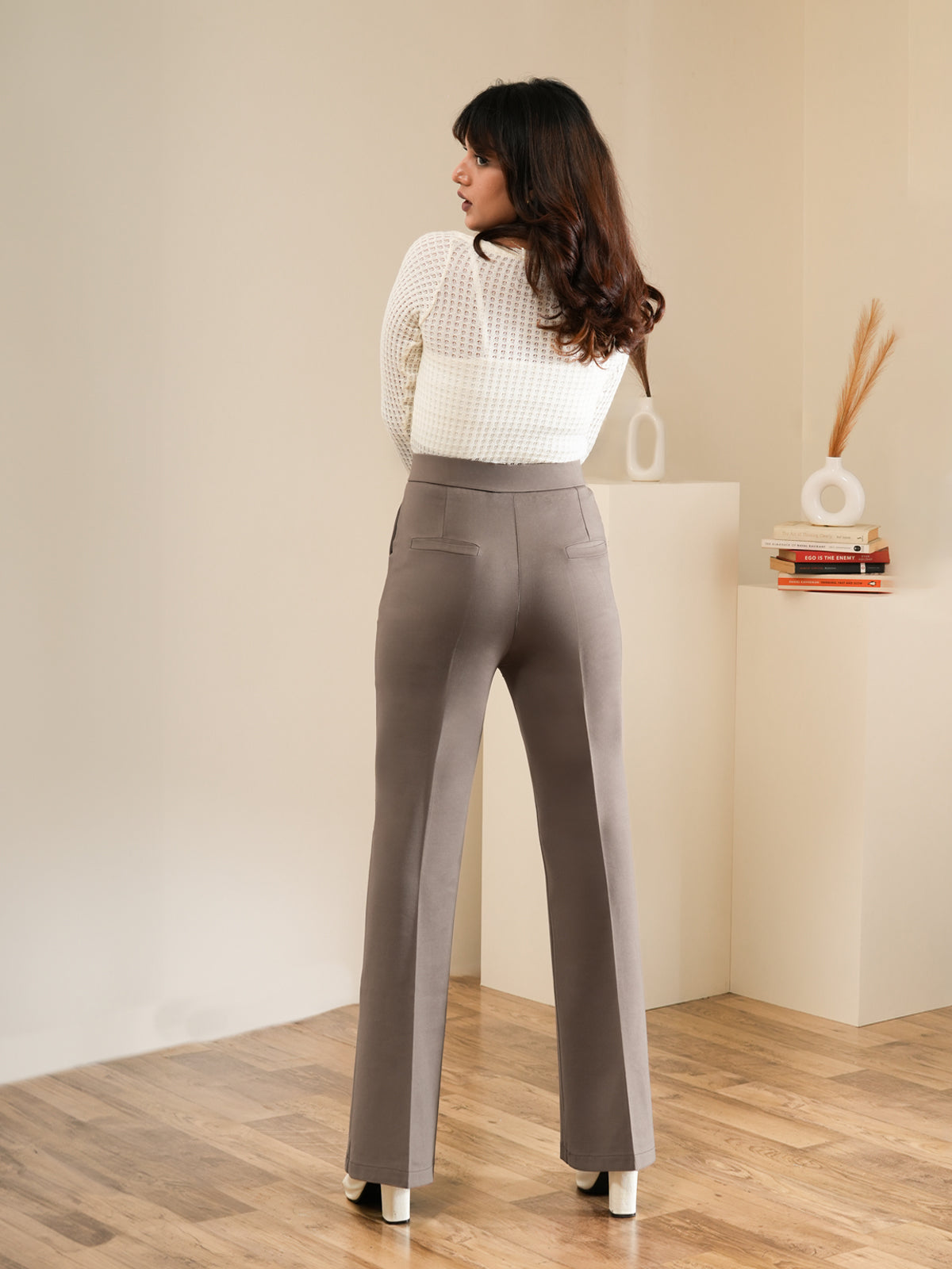 Luxe Stone Grey Bootcut Korean Pants