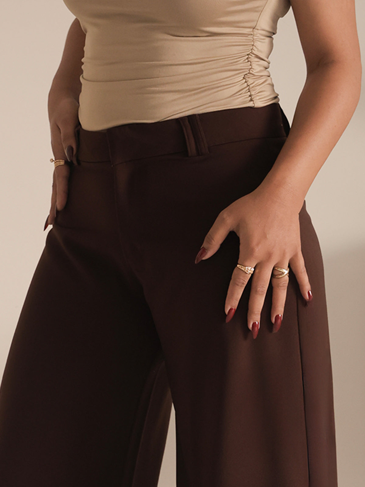 Chocolate Brown Low Waist Wide Leg Korean Pants