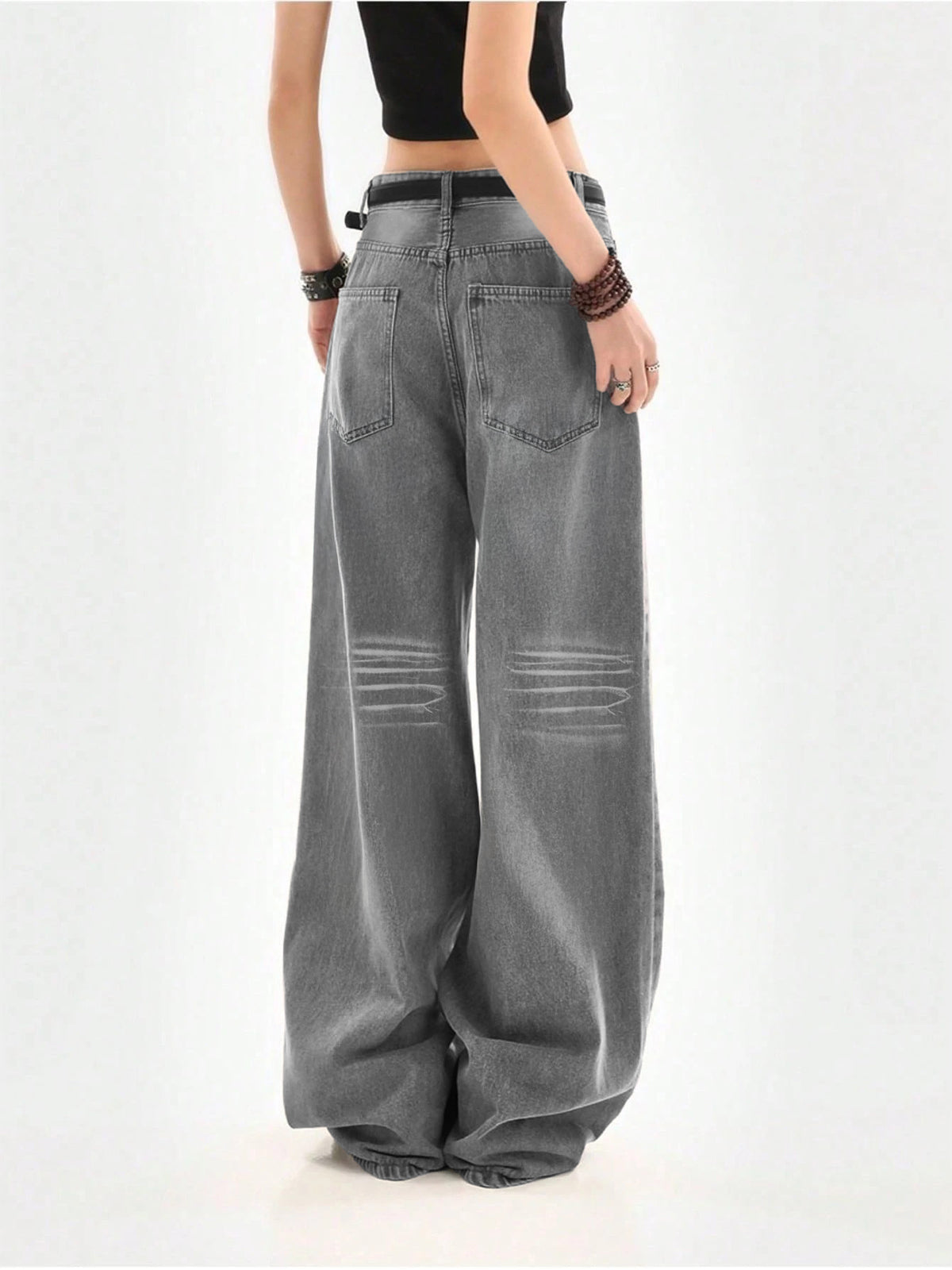 Slate Grey Washed Y2K Super Wide Leg Jeans