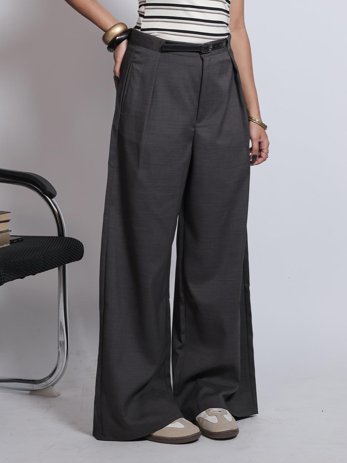 Mocha Brown Belted Korean Pant
