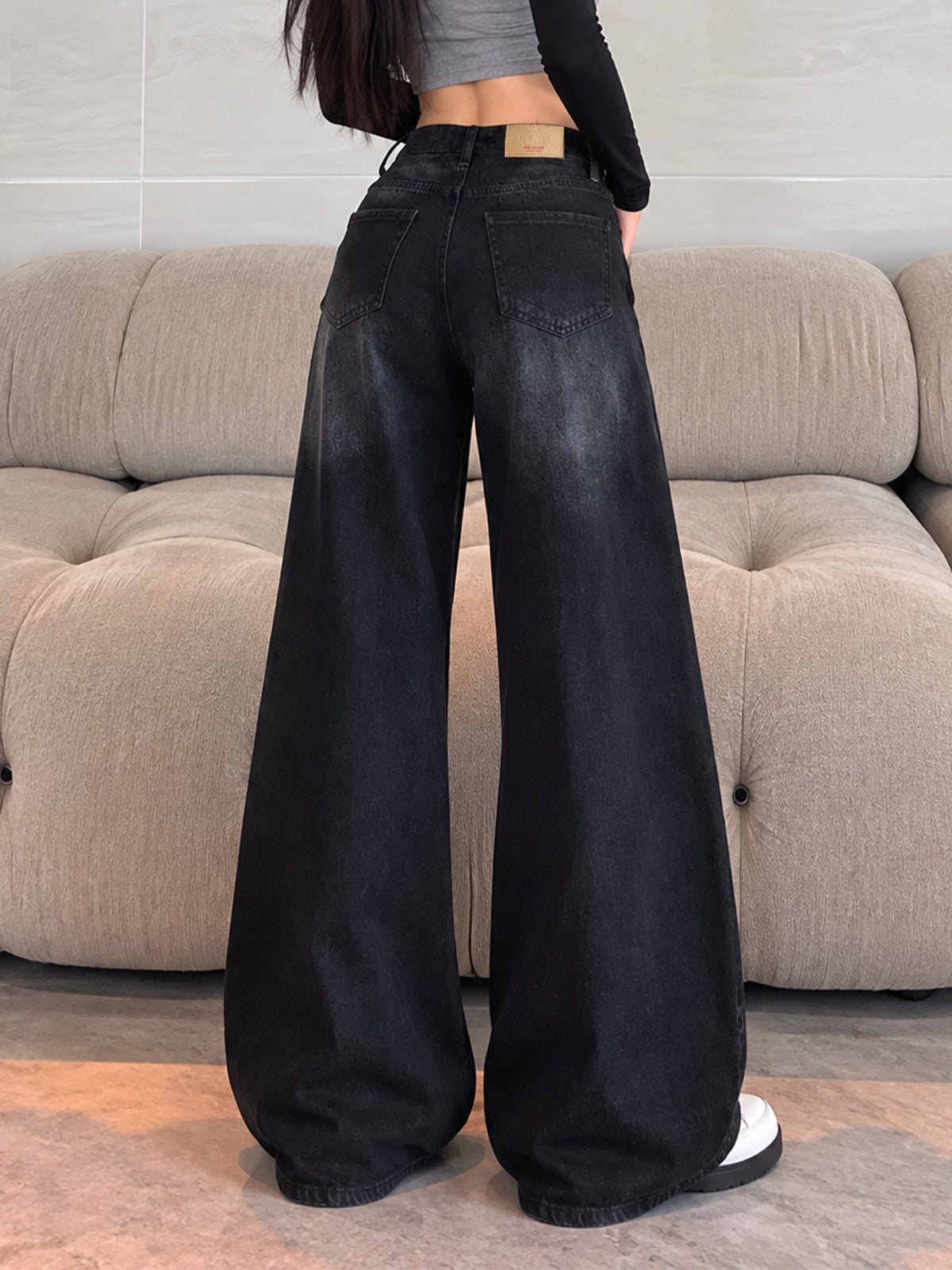 Alaska Black Panelled Super Wide Leg Jeans