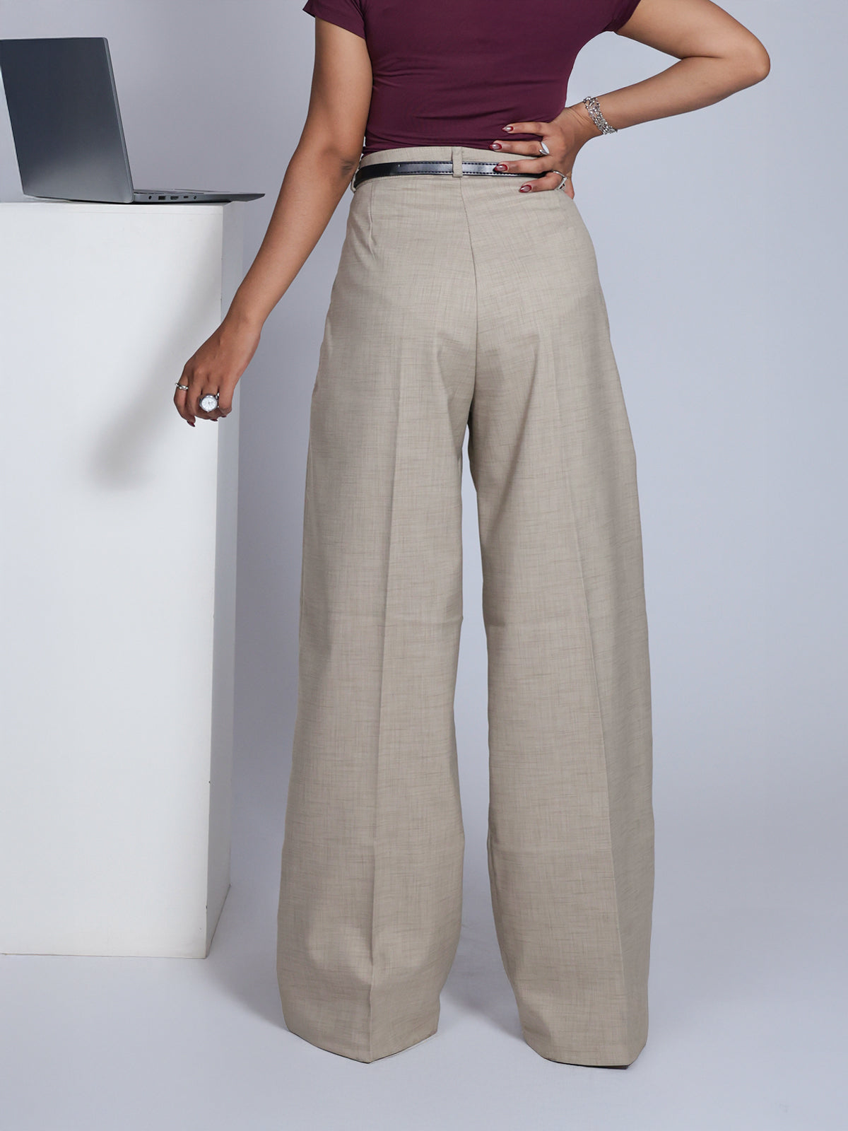 Walnut Brown Belted Wide Leg Korean Pant