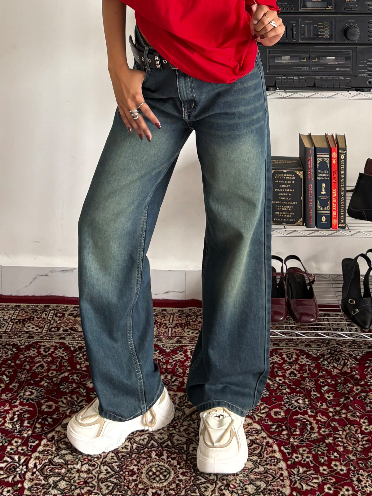 Vintage Green Tinted Straight Leg Jeans