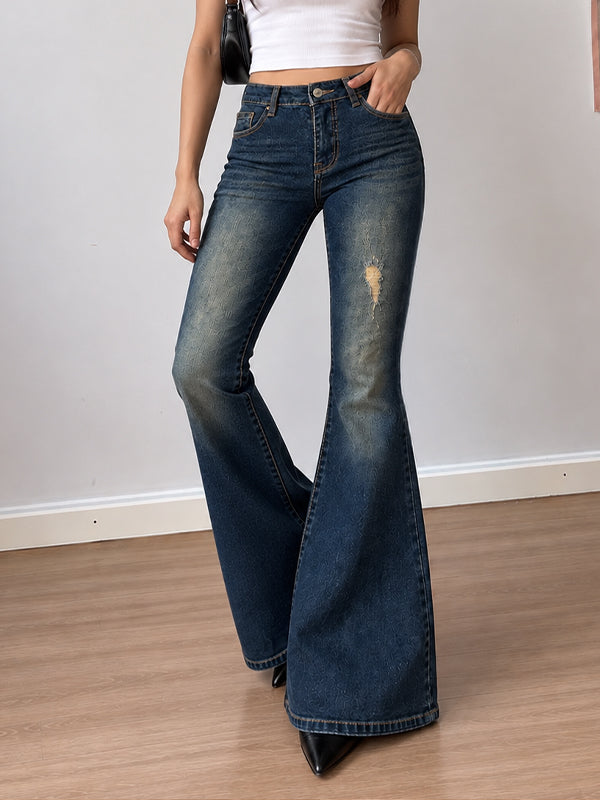 Warm Denim Blue Ribbed Bootcut Jeans