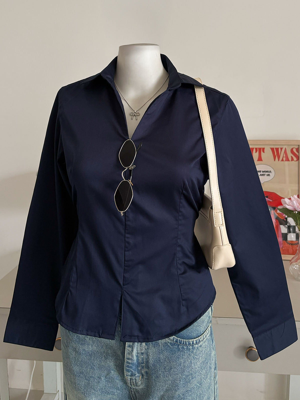 Deep Navy Corset Fitted Shirt