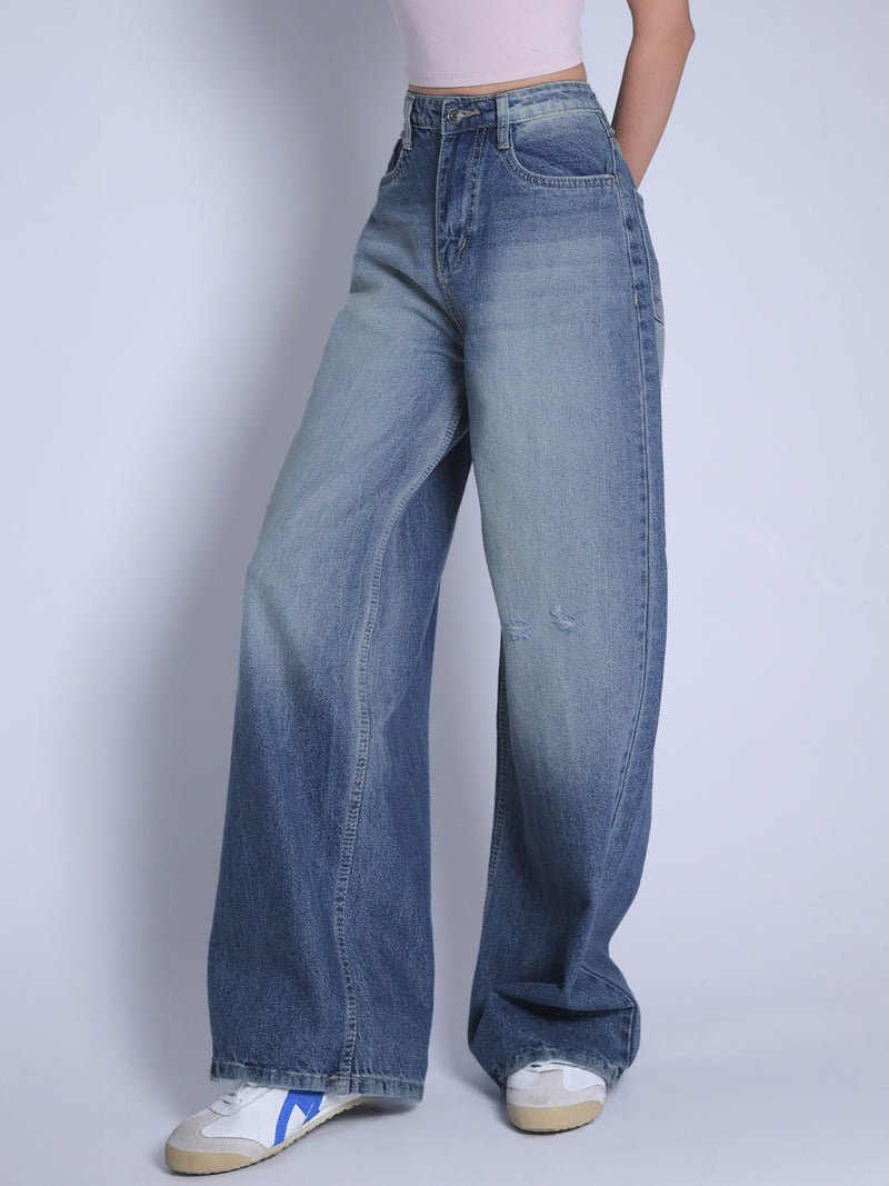 Airy Blue Washed Wide Leg Jeans