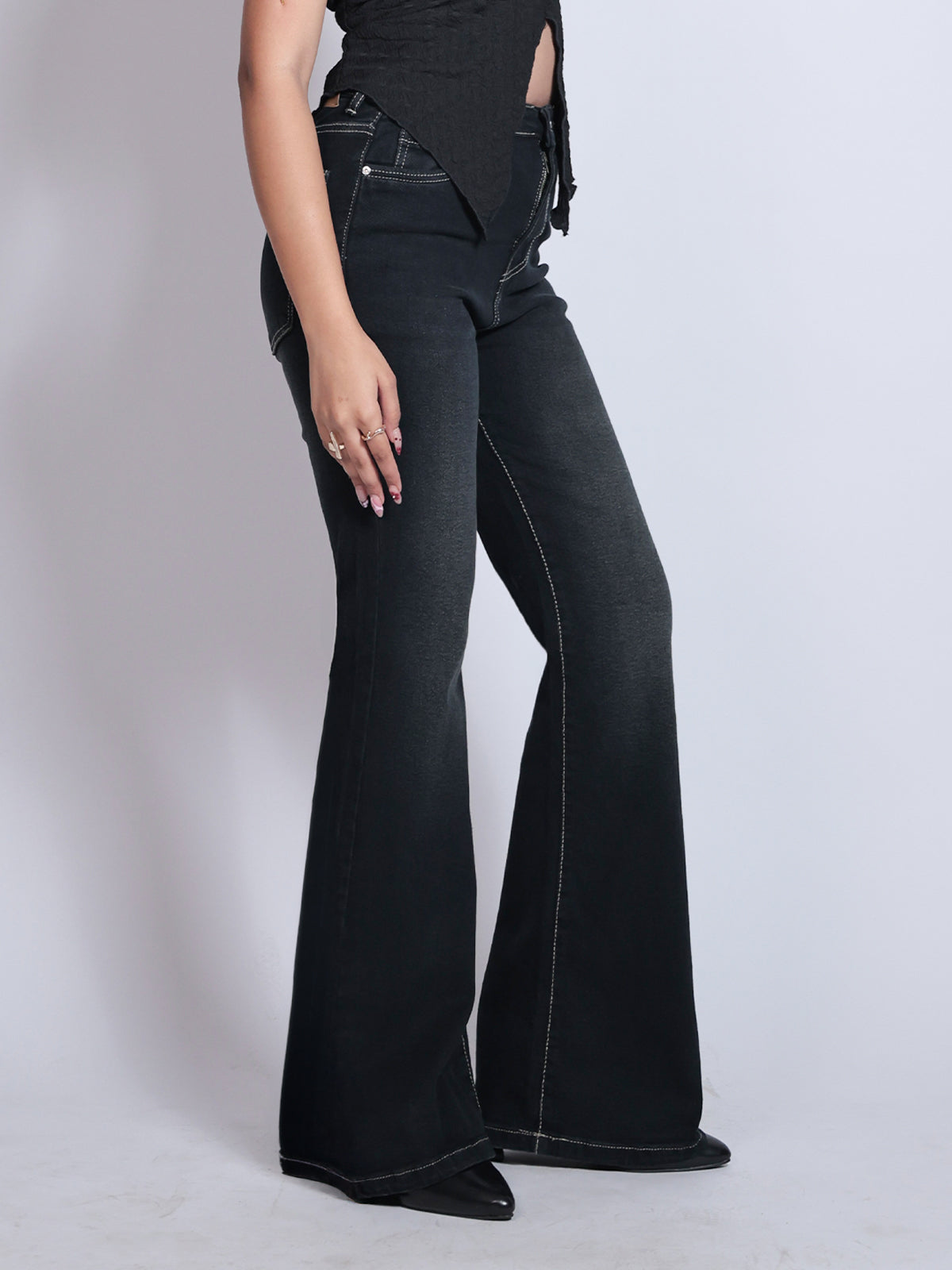 Premium Space Black Washed Bootcut Jeans  