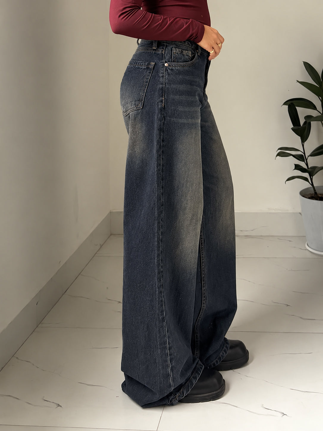 Astral Blue Washed Wide Leg Jeans