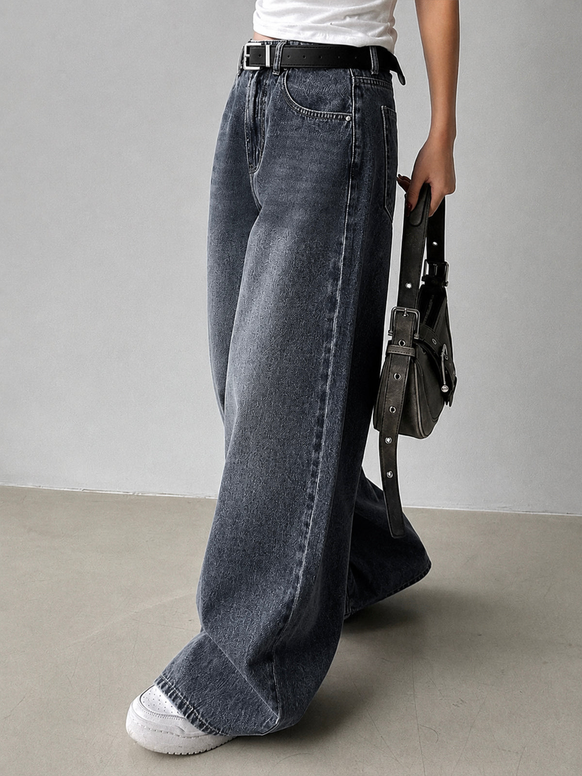 80'S Ash Grey Washed Super Wide Leg Jeans