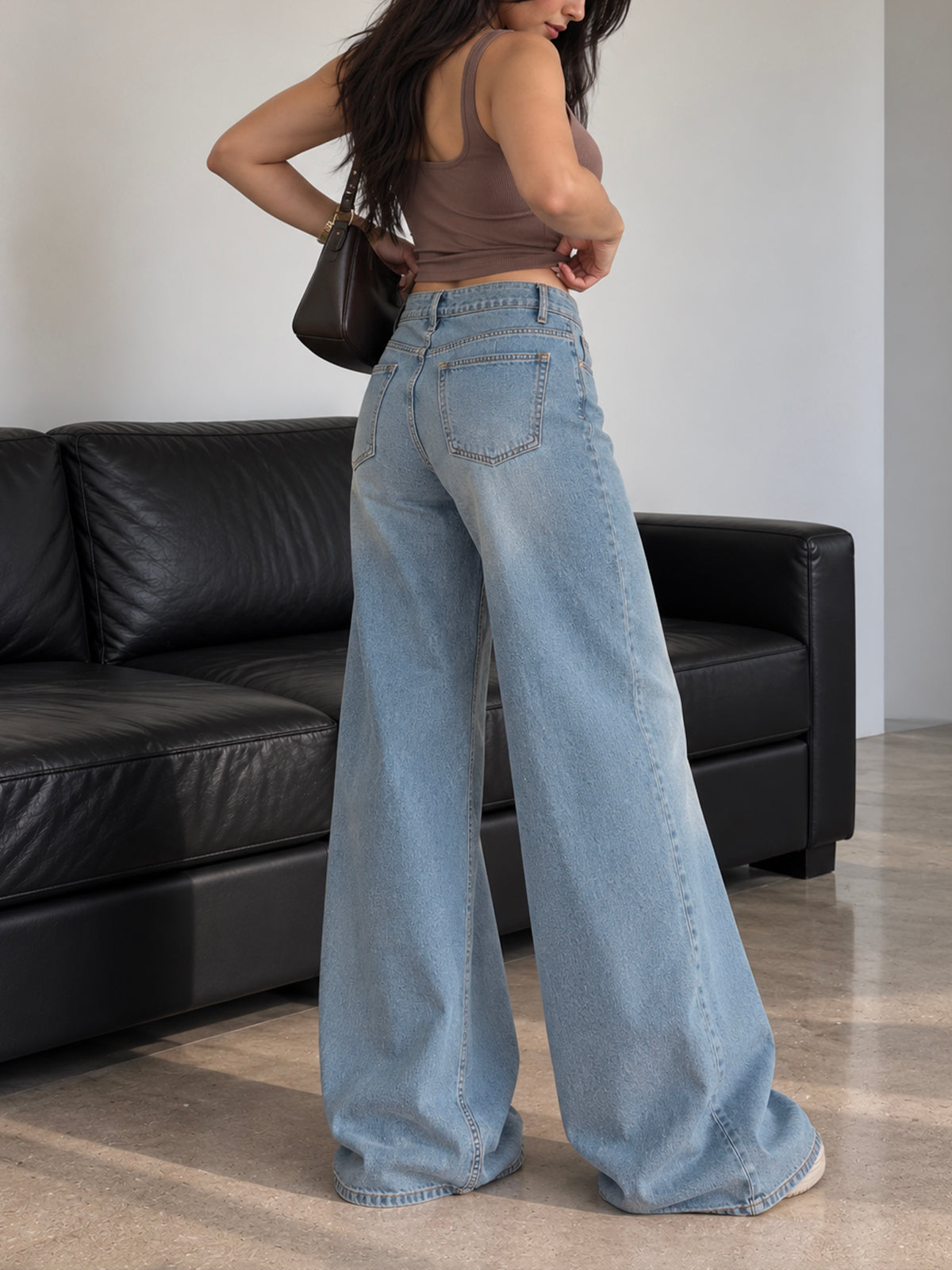 Faded Blue Washed Ultra Wide Leg Jeans