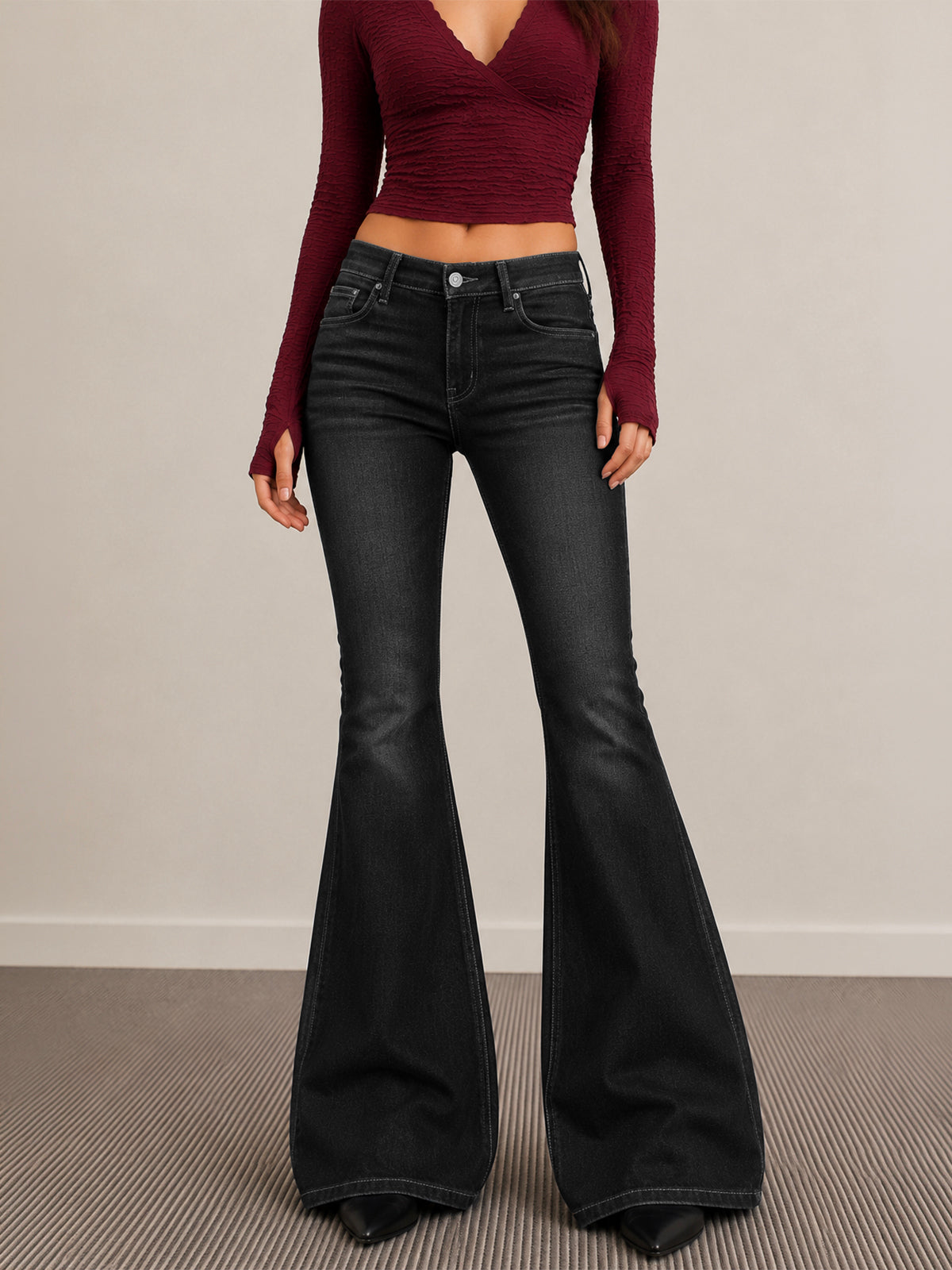 Premium Space Black Washed Bootcut Jeans  
