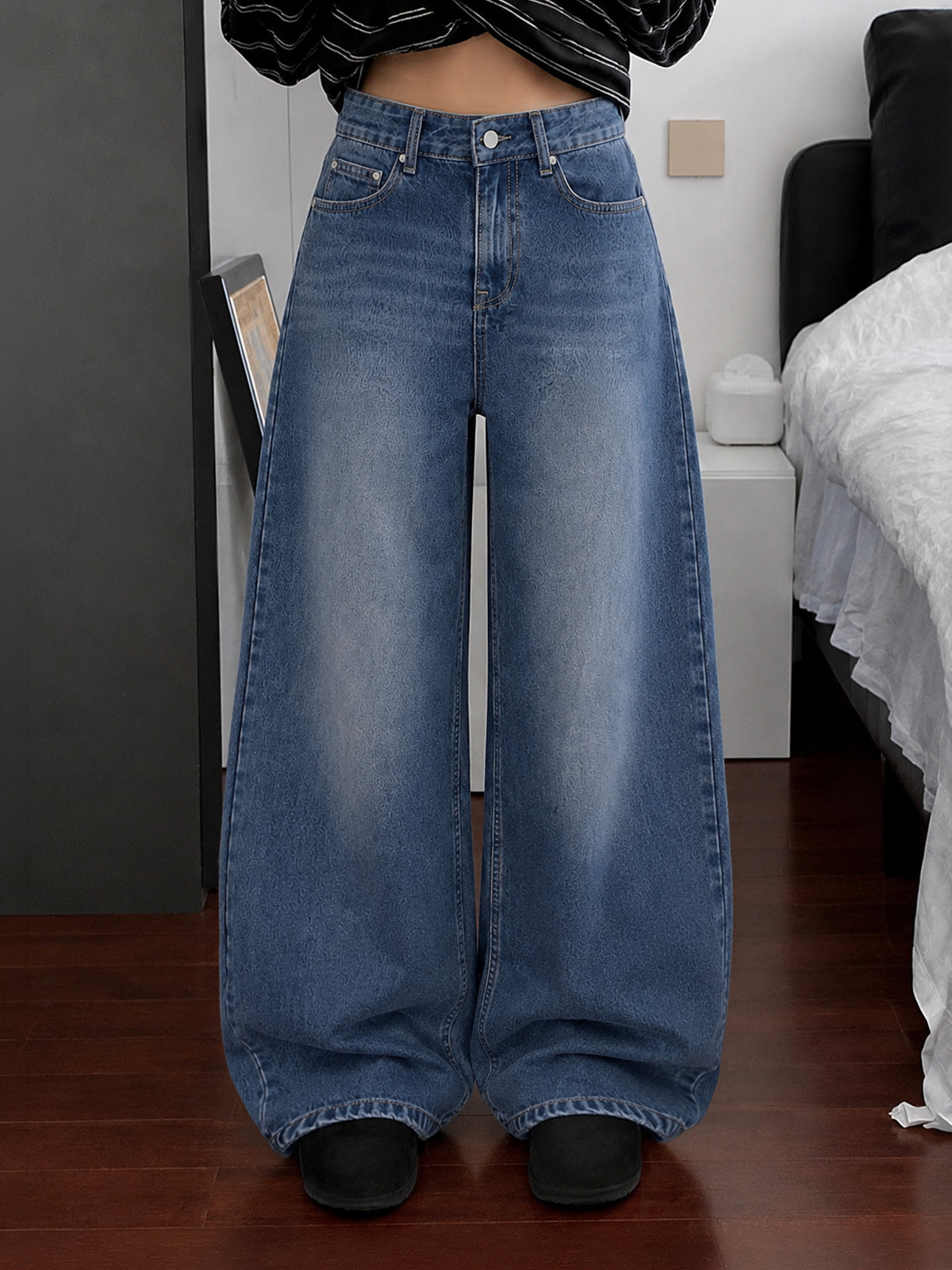 Classic Stone Blue Washed Super Wide Leg Jeans