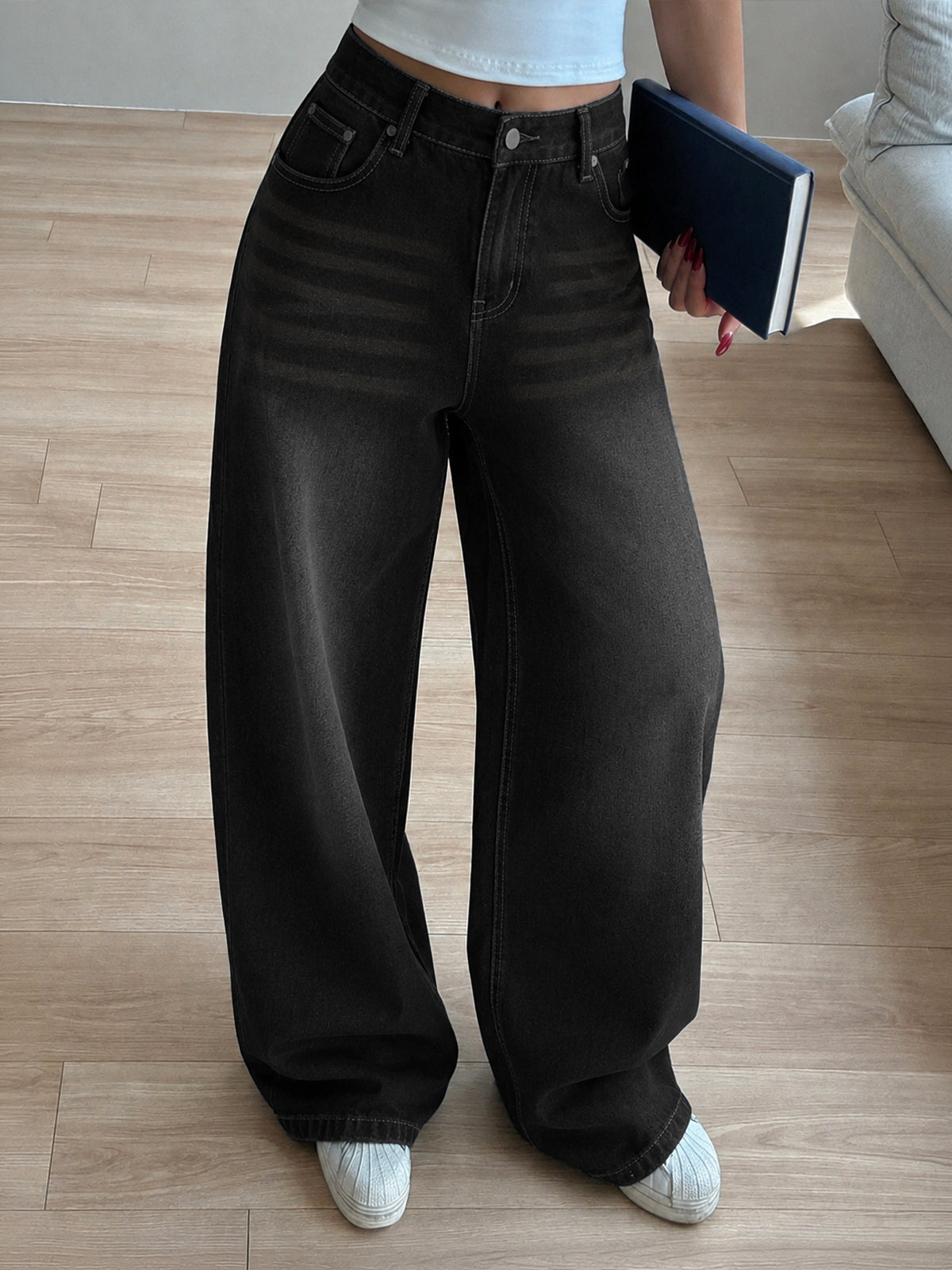 Night Black Tinted Super Wide Leg Jeans