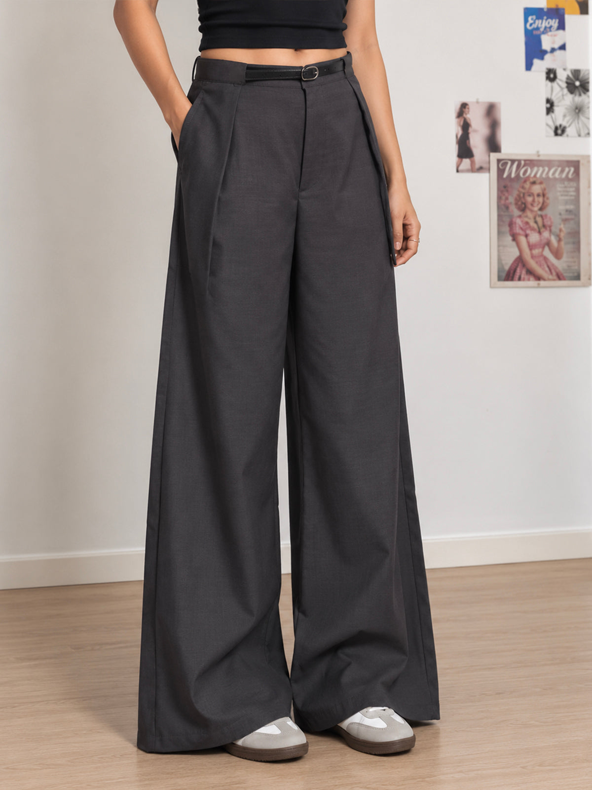Mocha Brown Belted Korean Pant