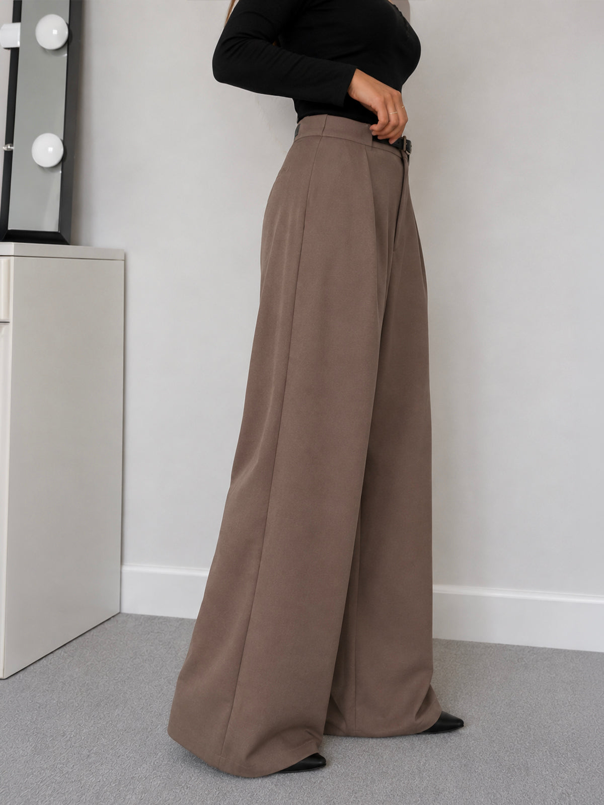 Coffee Brown Belted Korean Pant