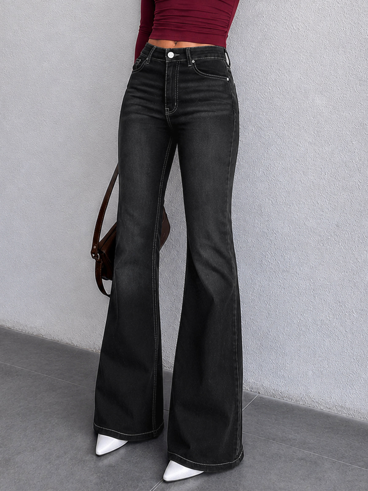 Retro Black Flap Pocket Y2K Bootcut Jeans