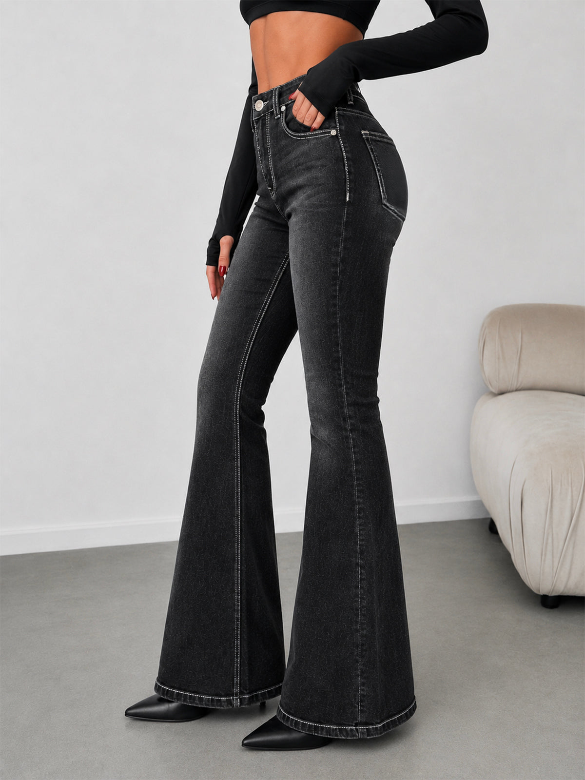 Carbon Black Washed Bootcut Jeans
