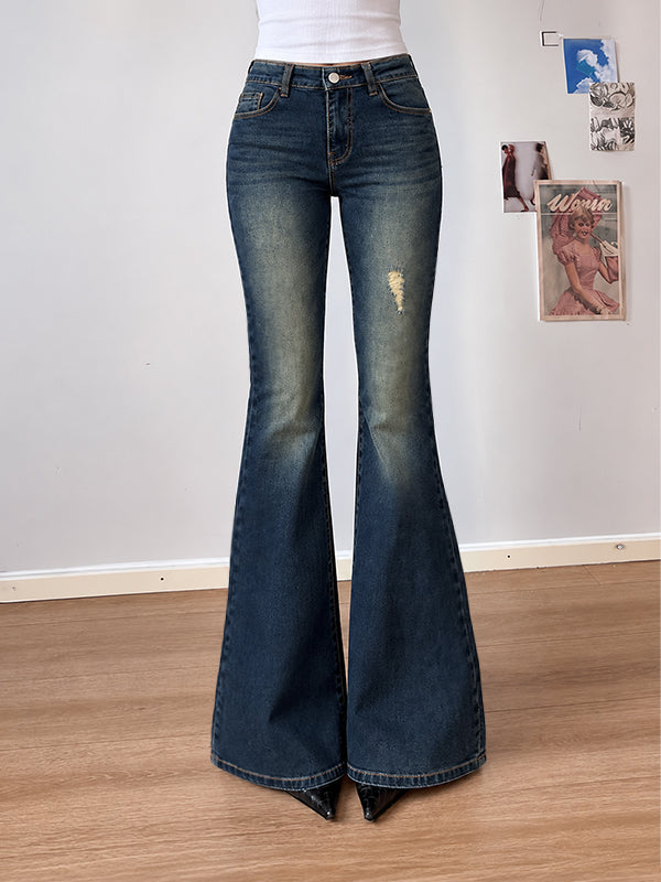 Warm Denim Blue Ribbed Bootcut Jeans