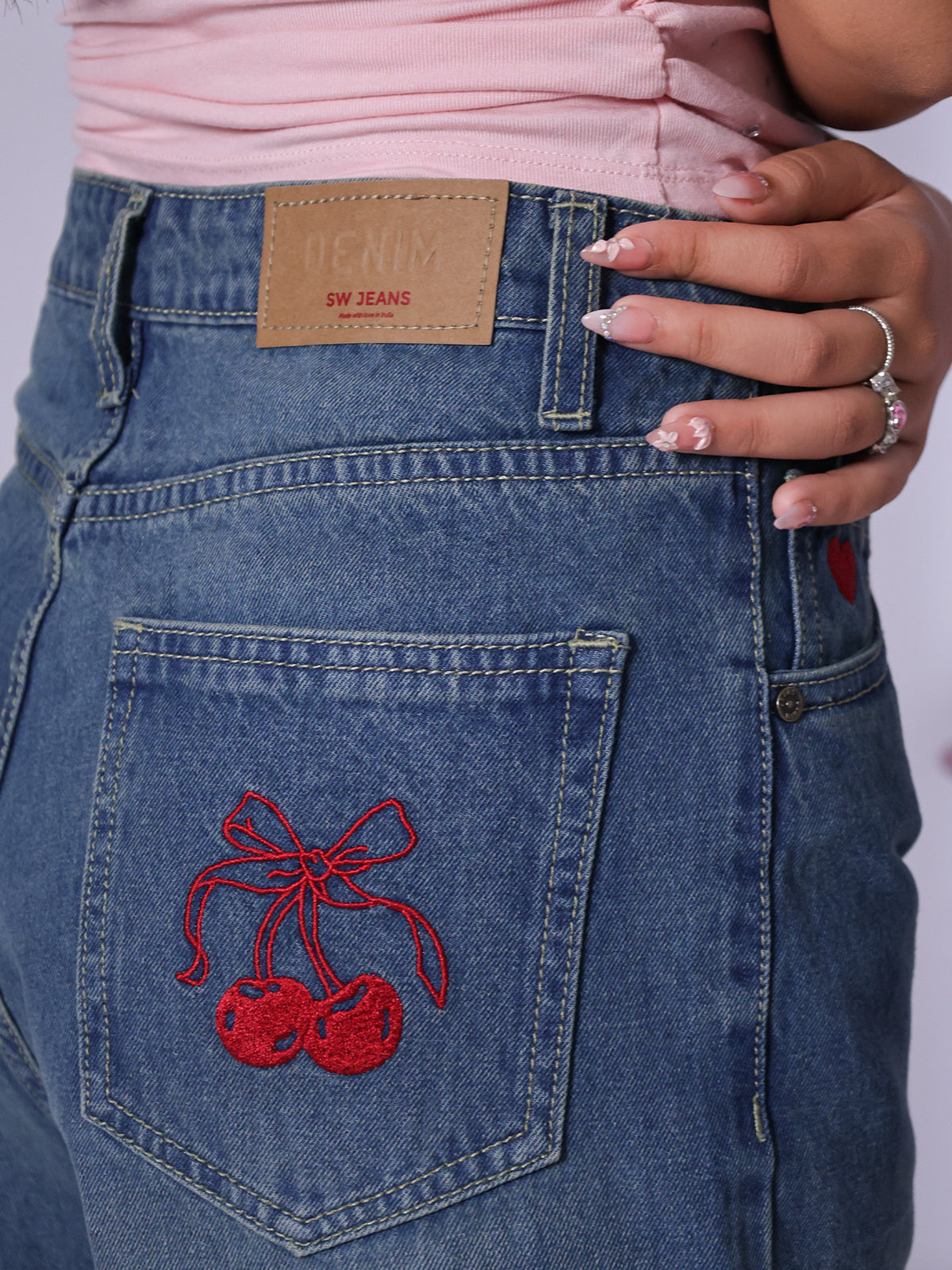 Chicago Blue Embroidered Wide Leg Jeans
