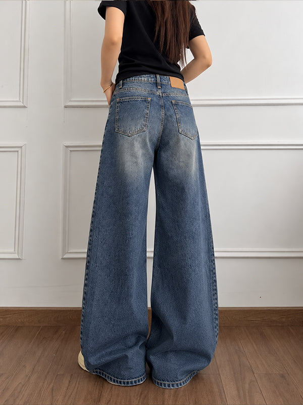 Deep Dusk Blue Washed Wide Leg Jeans