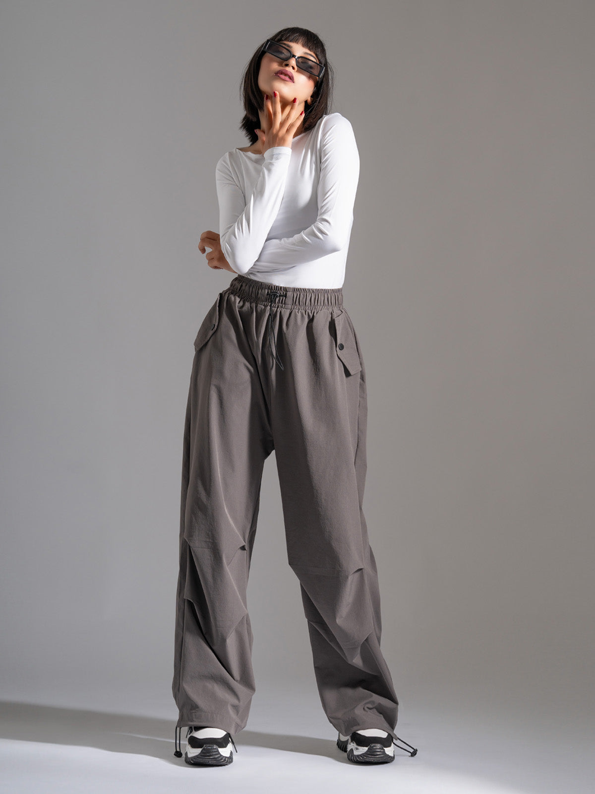 Grey Nylon Baggy Parachute Pants