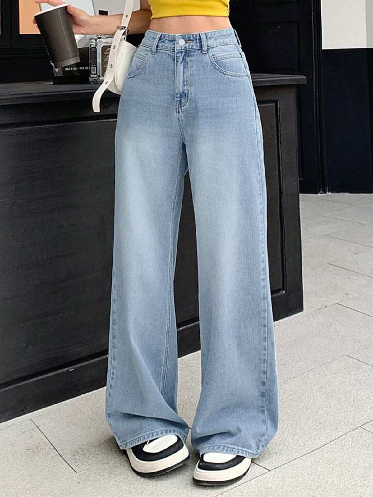 90'S Ice Blue Whisker Super Wide Leg Jeans