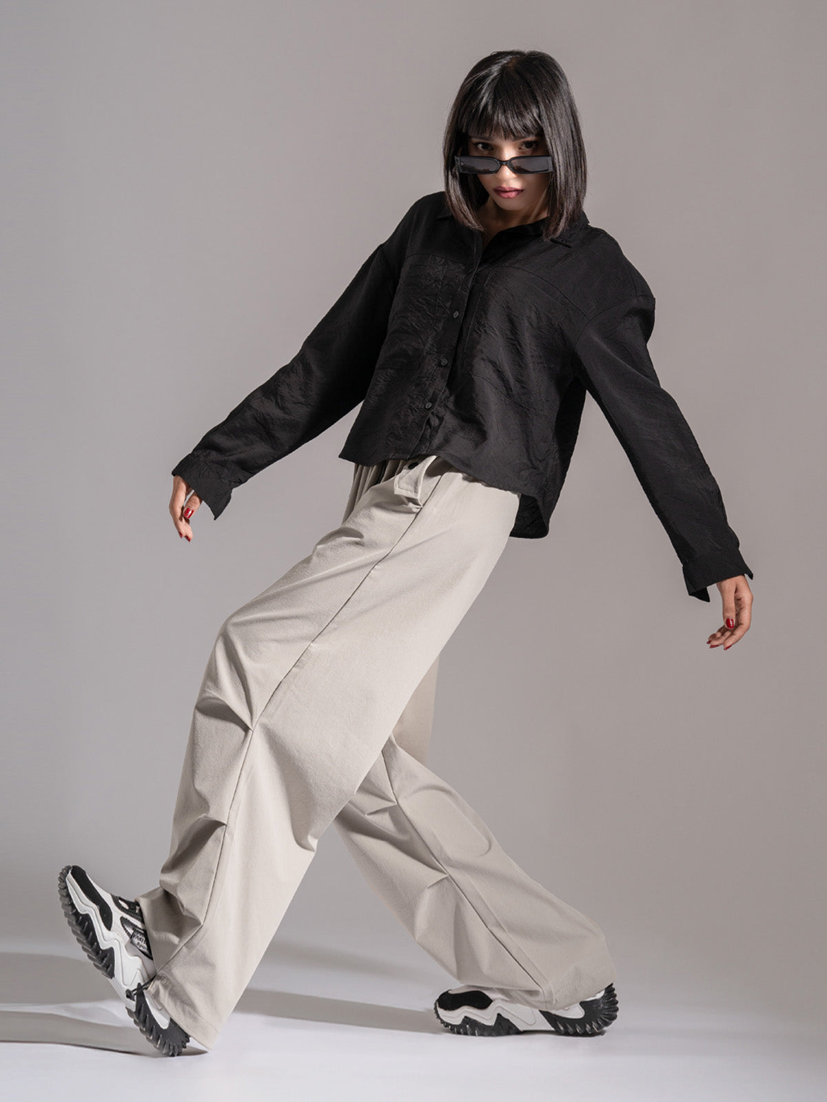 Ivory Nylon Baggy Parachute Pants