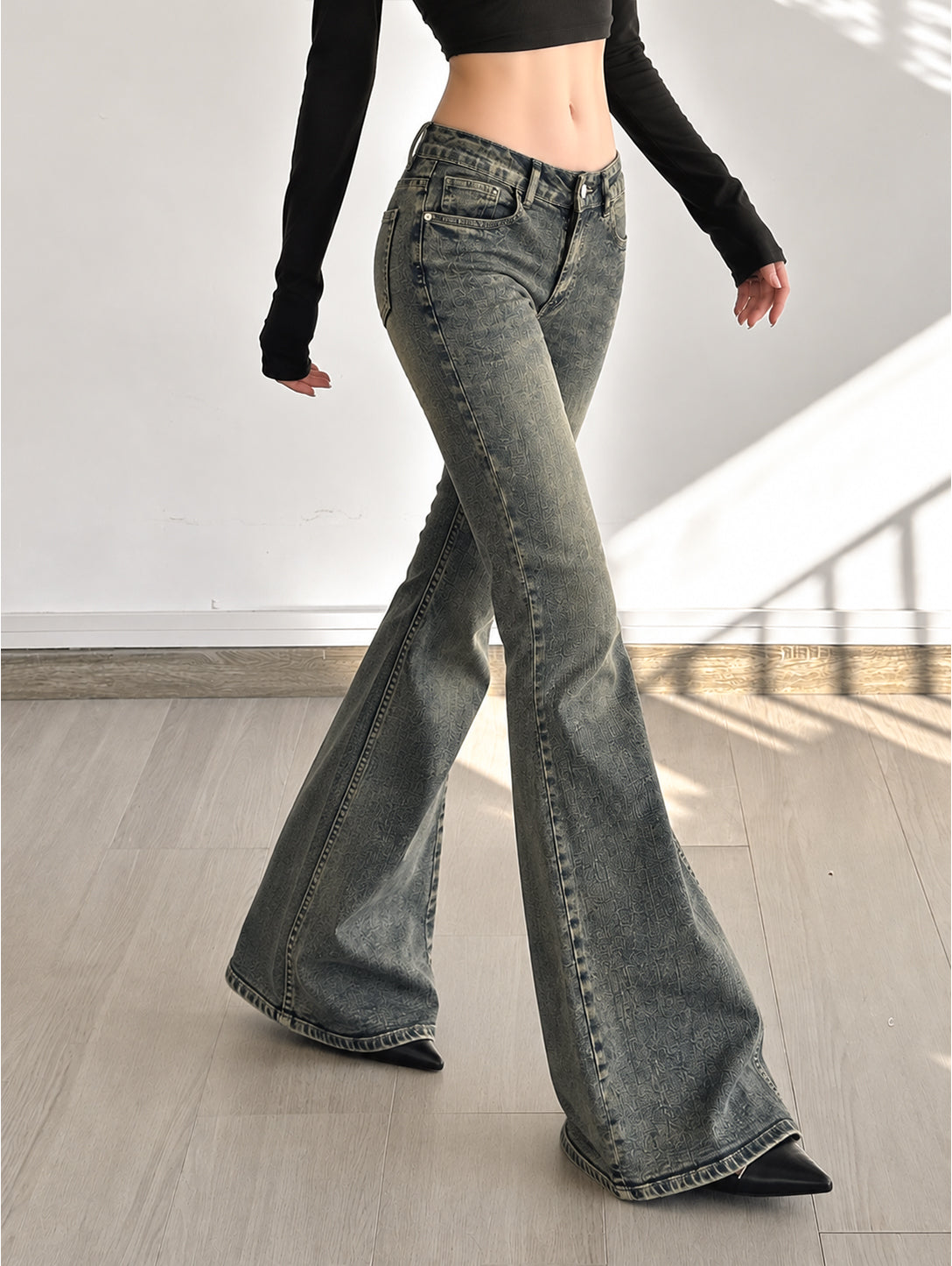 Dusty Blue Washed Y2K  Bootcut Jeans