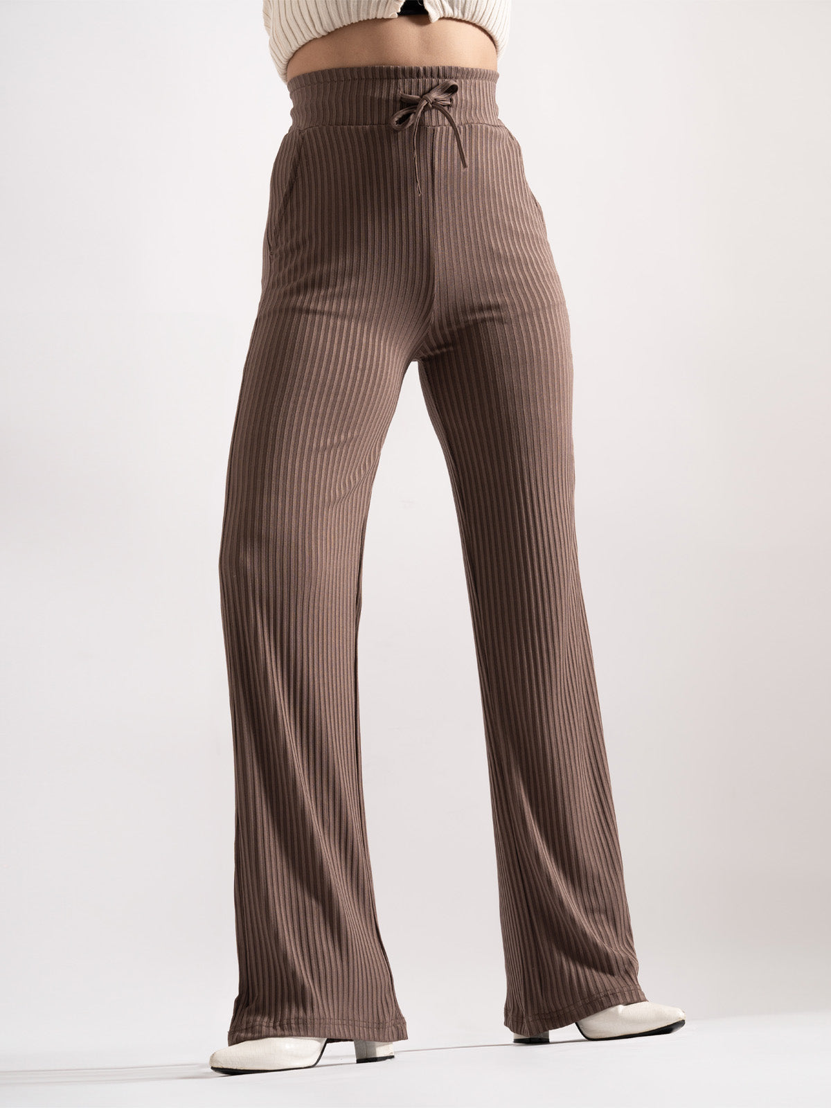 Luxe Coffee Lounge Ribbed Korean Trousers