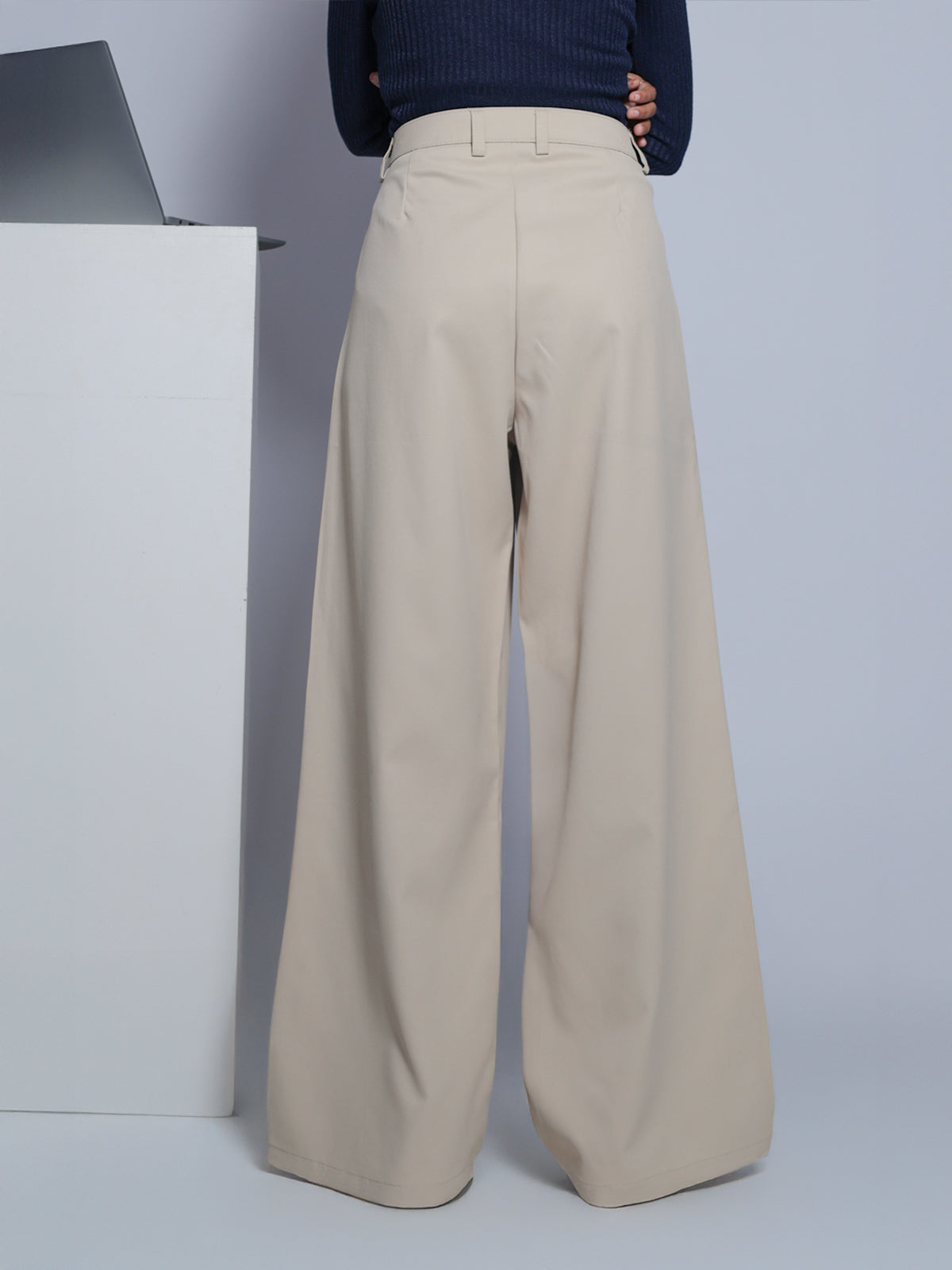 Beige Double Pleated Korean Pant