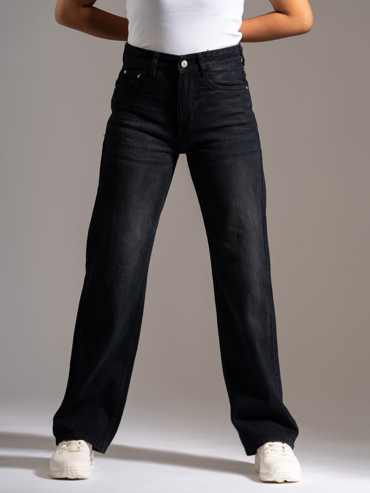 Premium Black Whisker Straight Fit Jeans