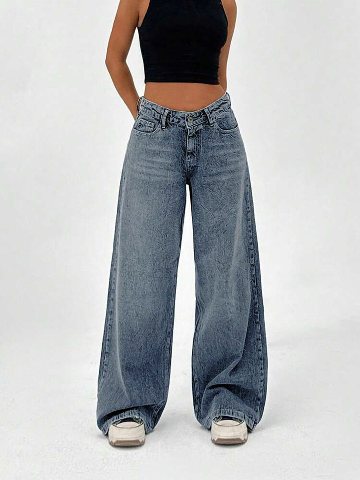 Dusky Blue Tinted Super Wide Leg Jeans