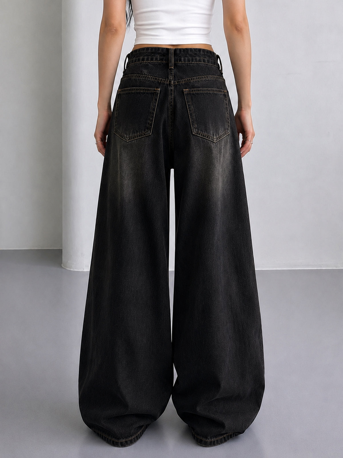Shadow Black Whisker Super Wide Leg Jeans