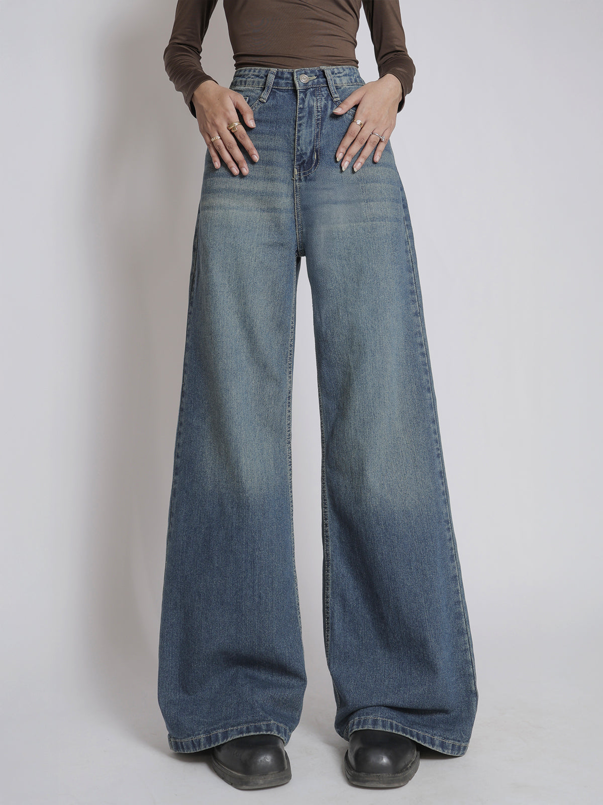 Coastal Blue Washed Ultra Wide Leg Jeans