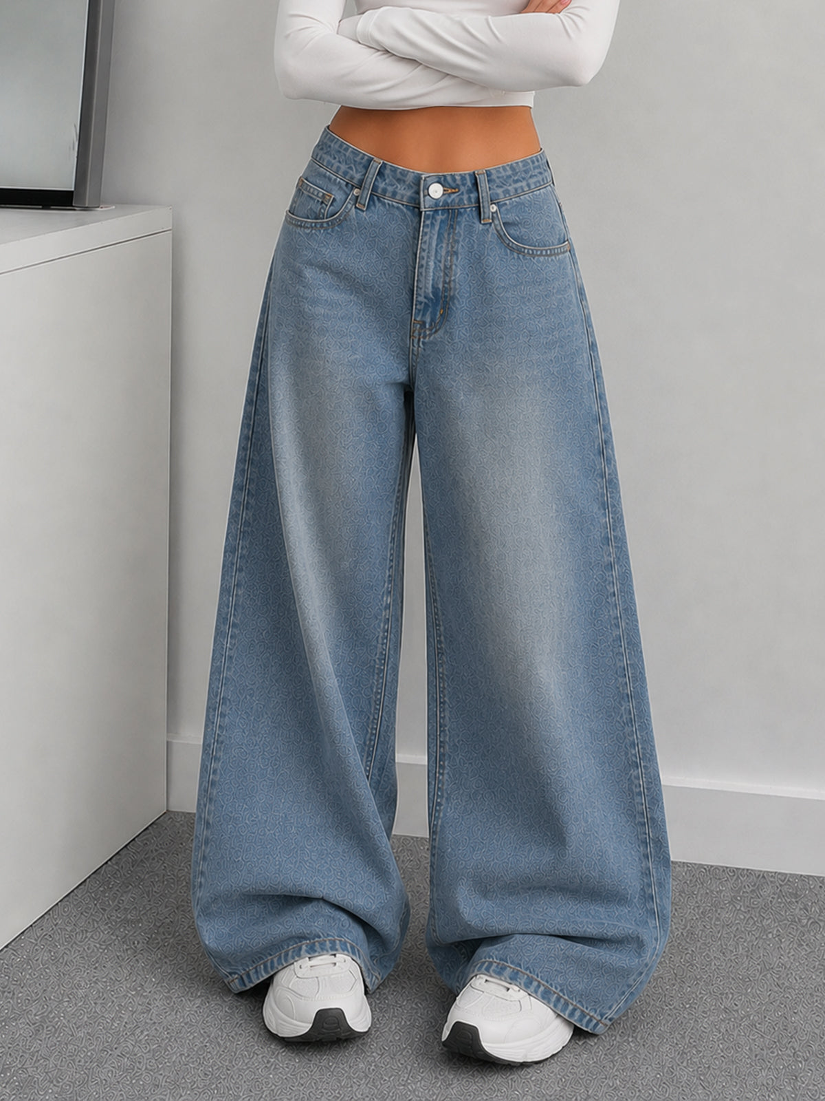 Riverside Blue Washed Super Wide Leg Jeans