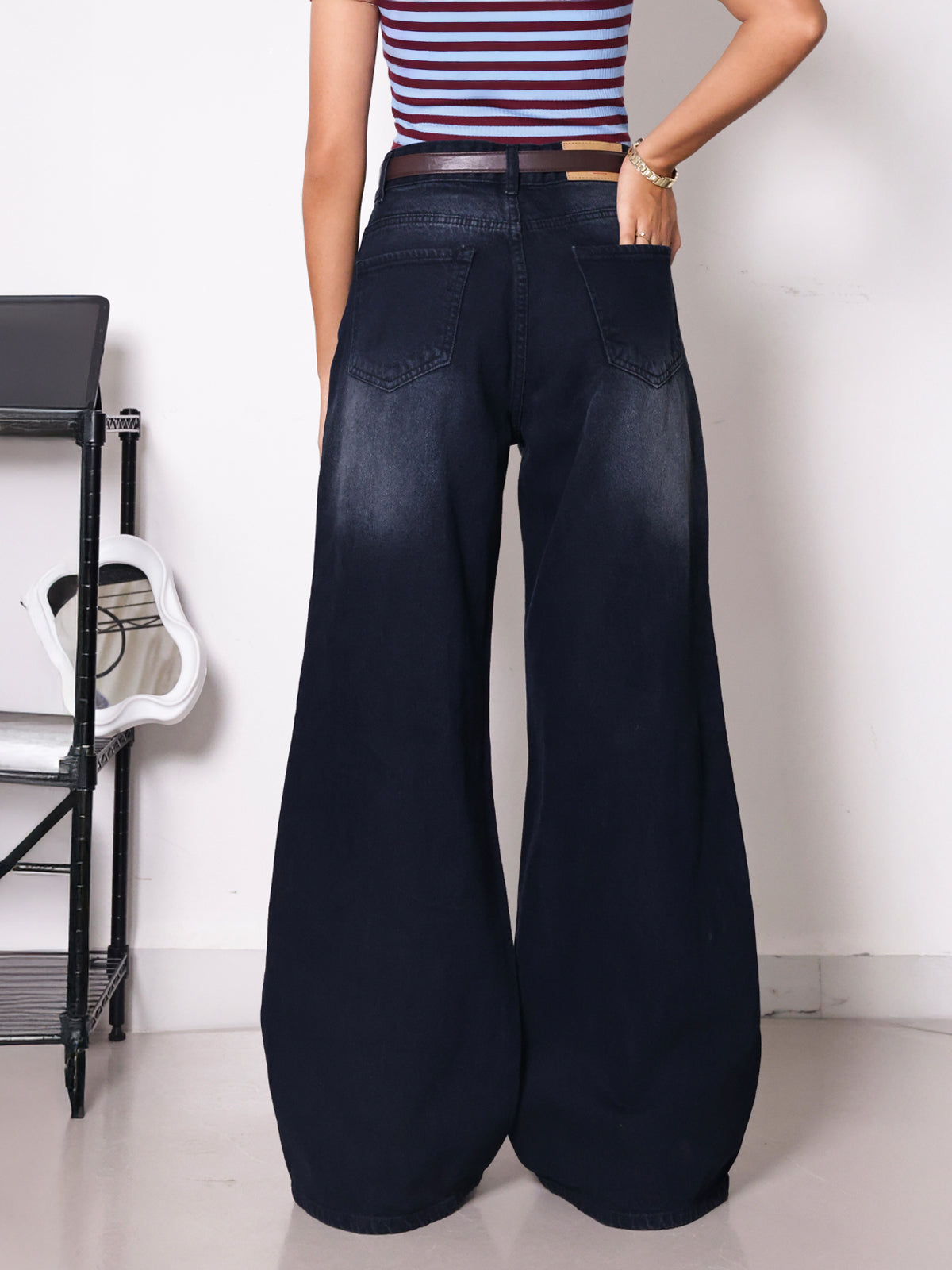 Arctic Black Panelled Super Wide Leg Jeans