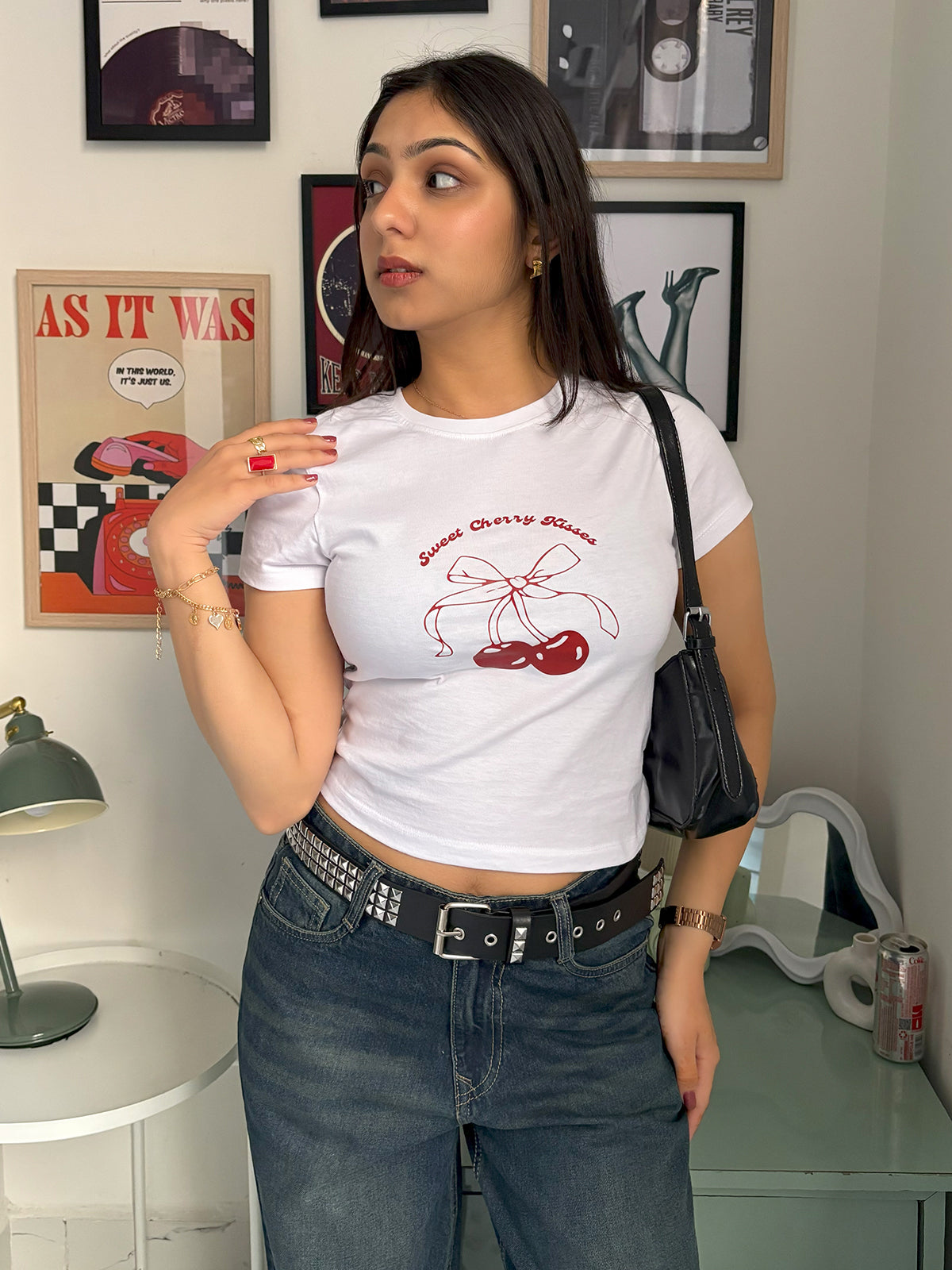White Sweet Cherry Kisses Graphic Baby Tee