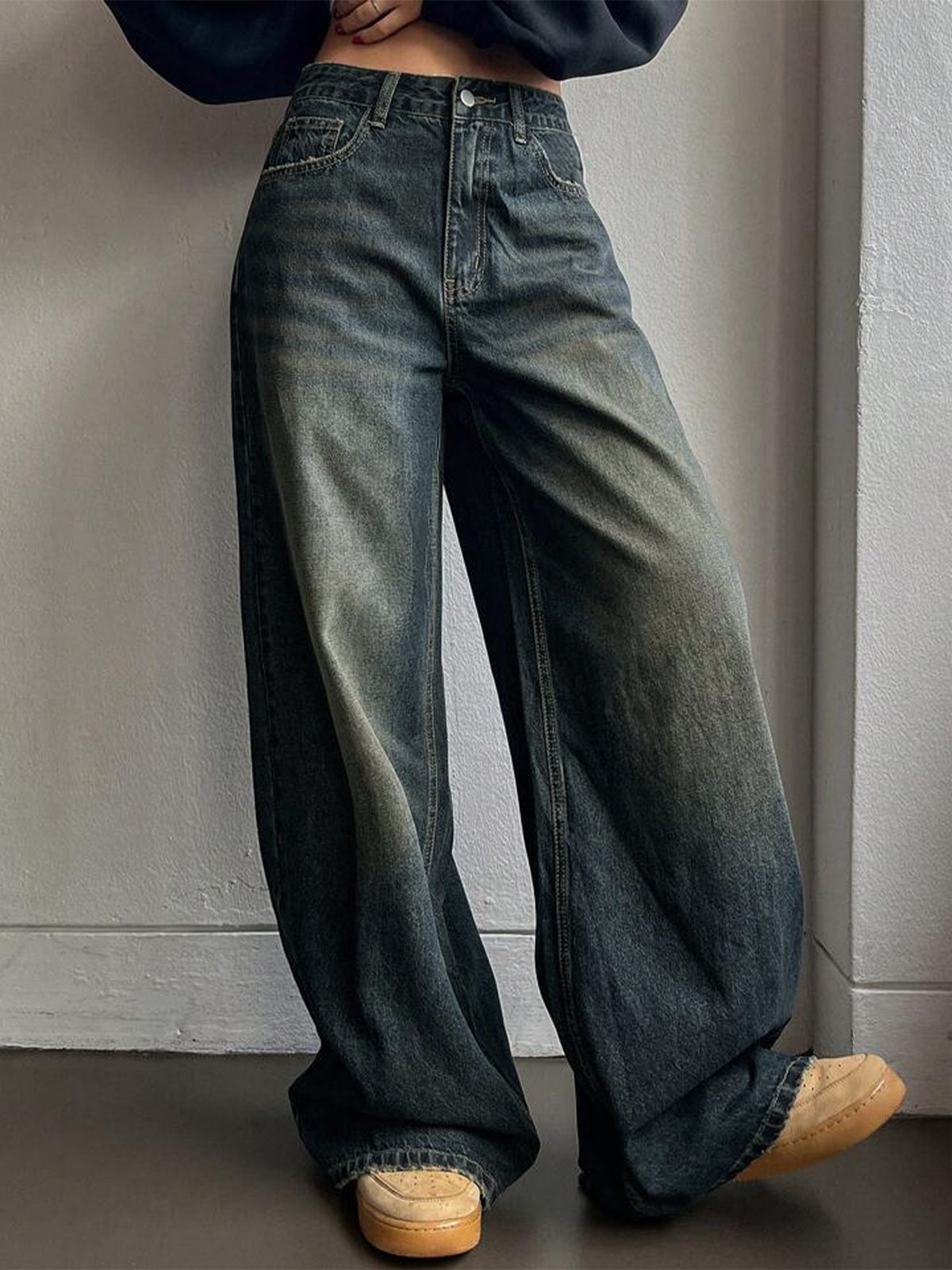 Space Blue Tinted Super Wide Leg Jeans