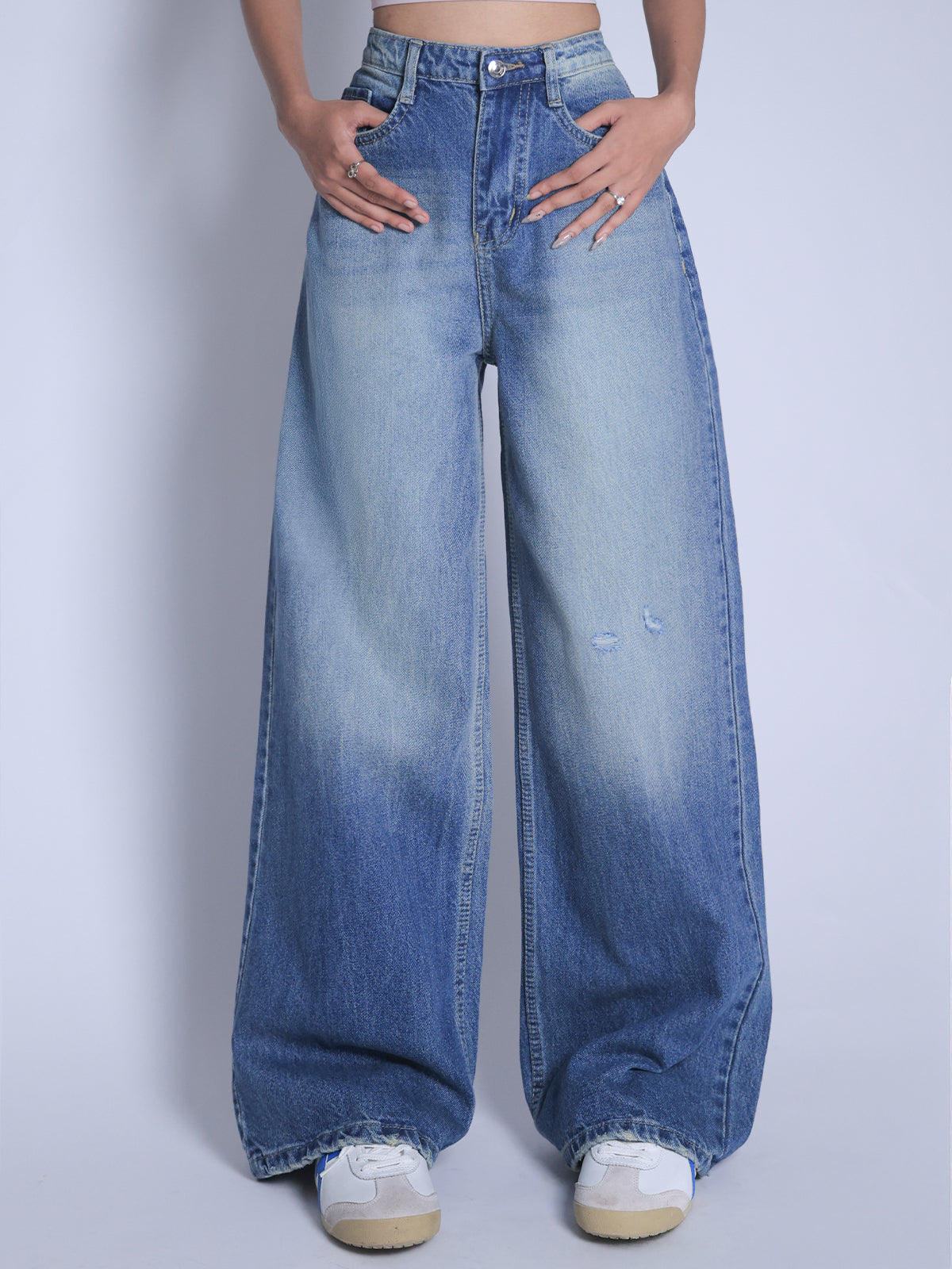 Airy Blue Washed Wide Leg Jeans