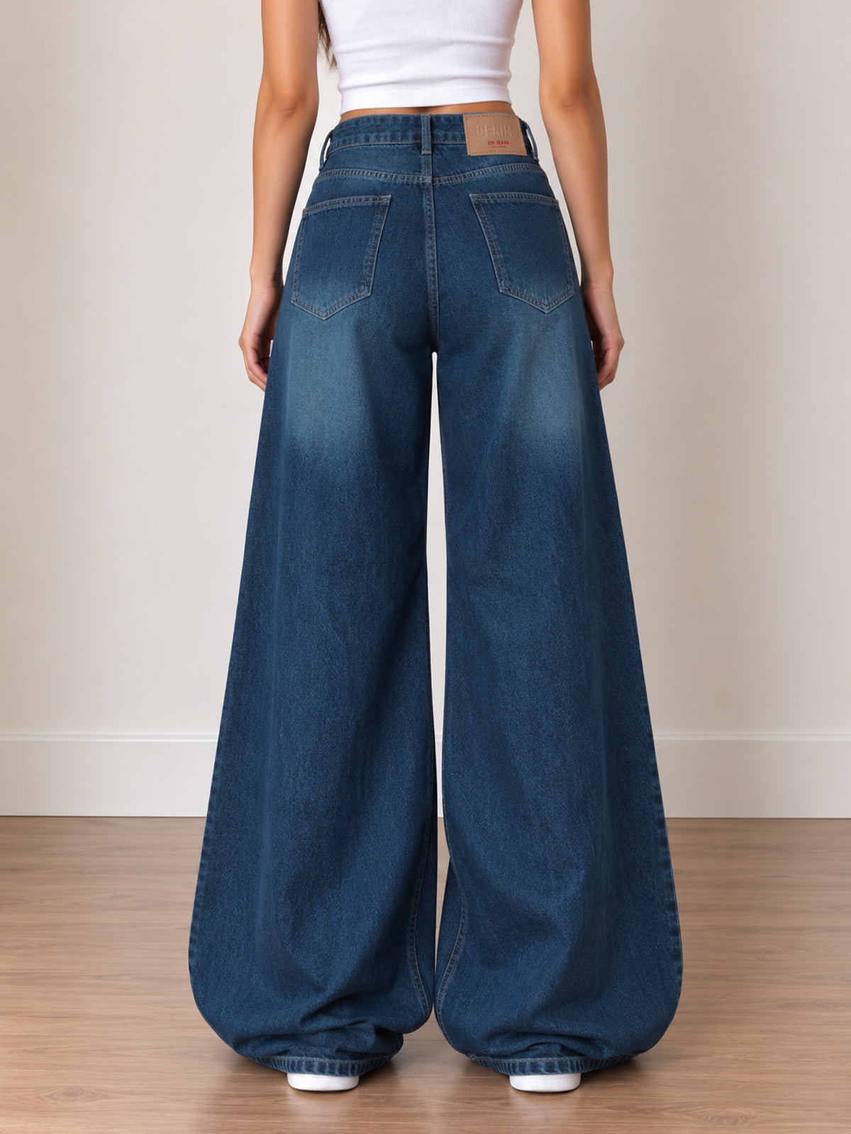 Dive Blue Panelled Super Wide Leg Jeans